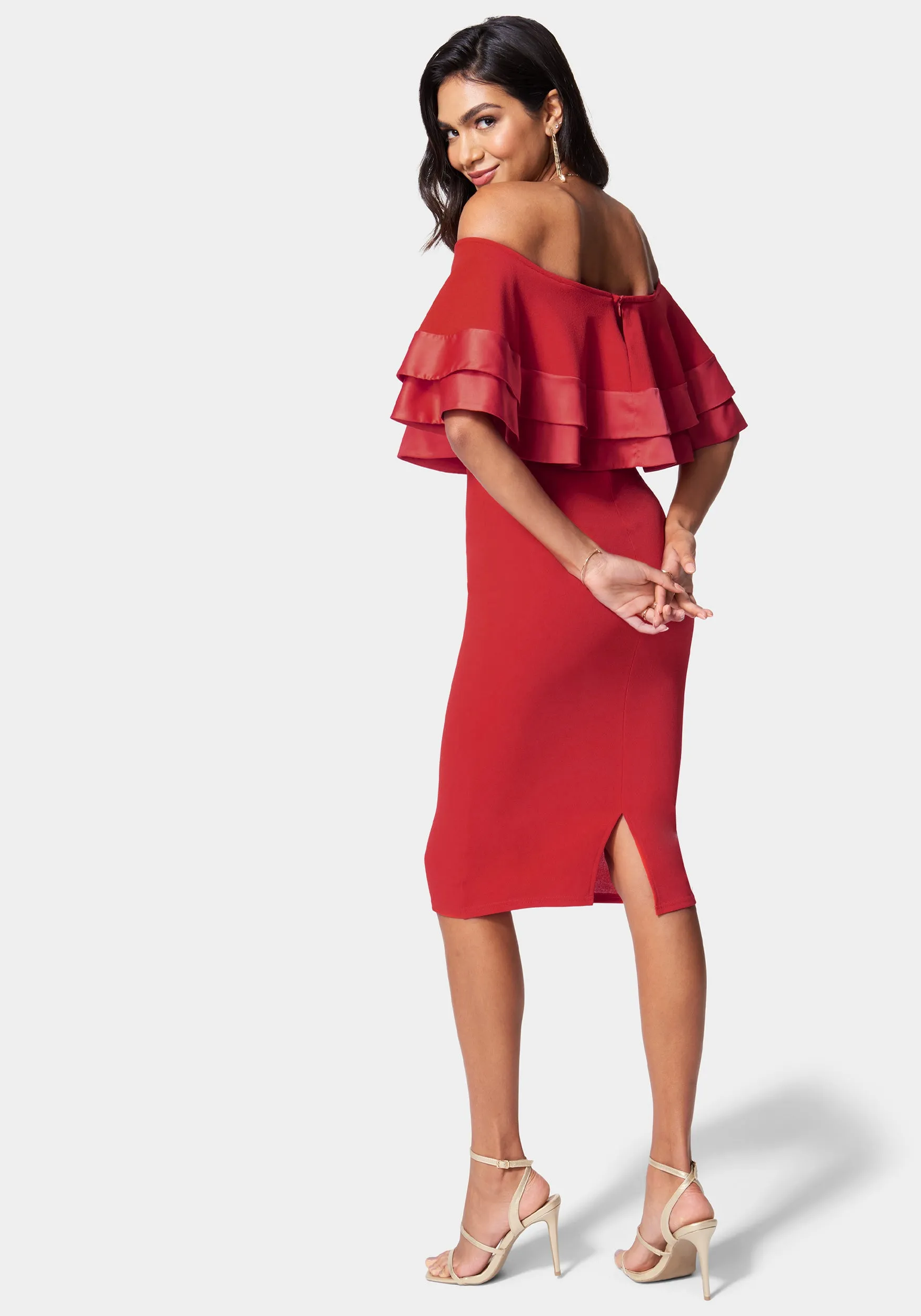Satin Tip Off Shoulder Midi Dress sold by Bebe product image thumbnail 3