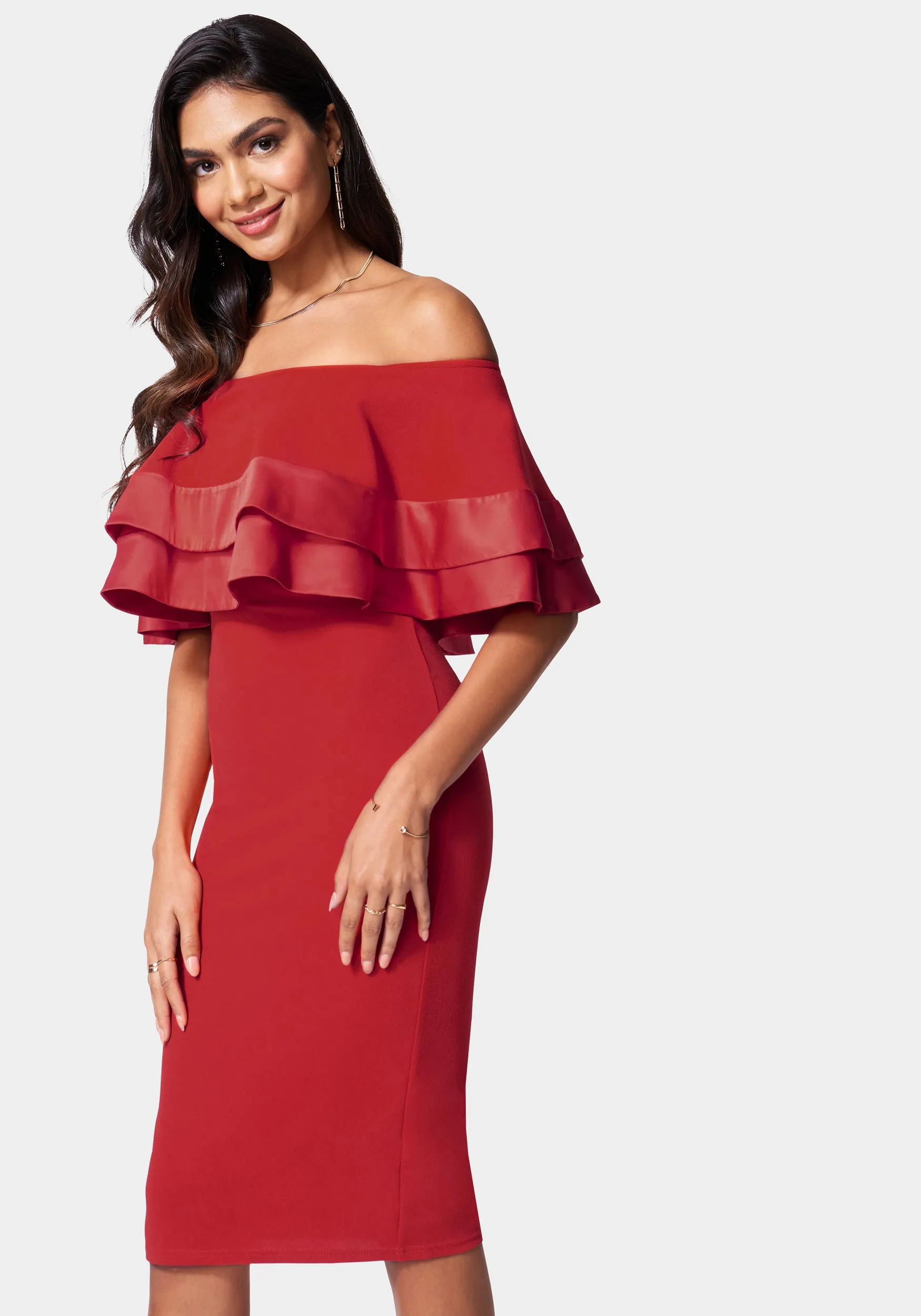 Satin Tip Off Shoulder Midi Dress sold by Bebe product image thumbnail 2