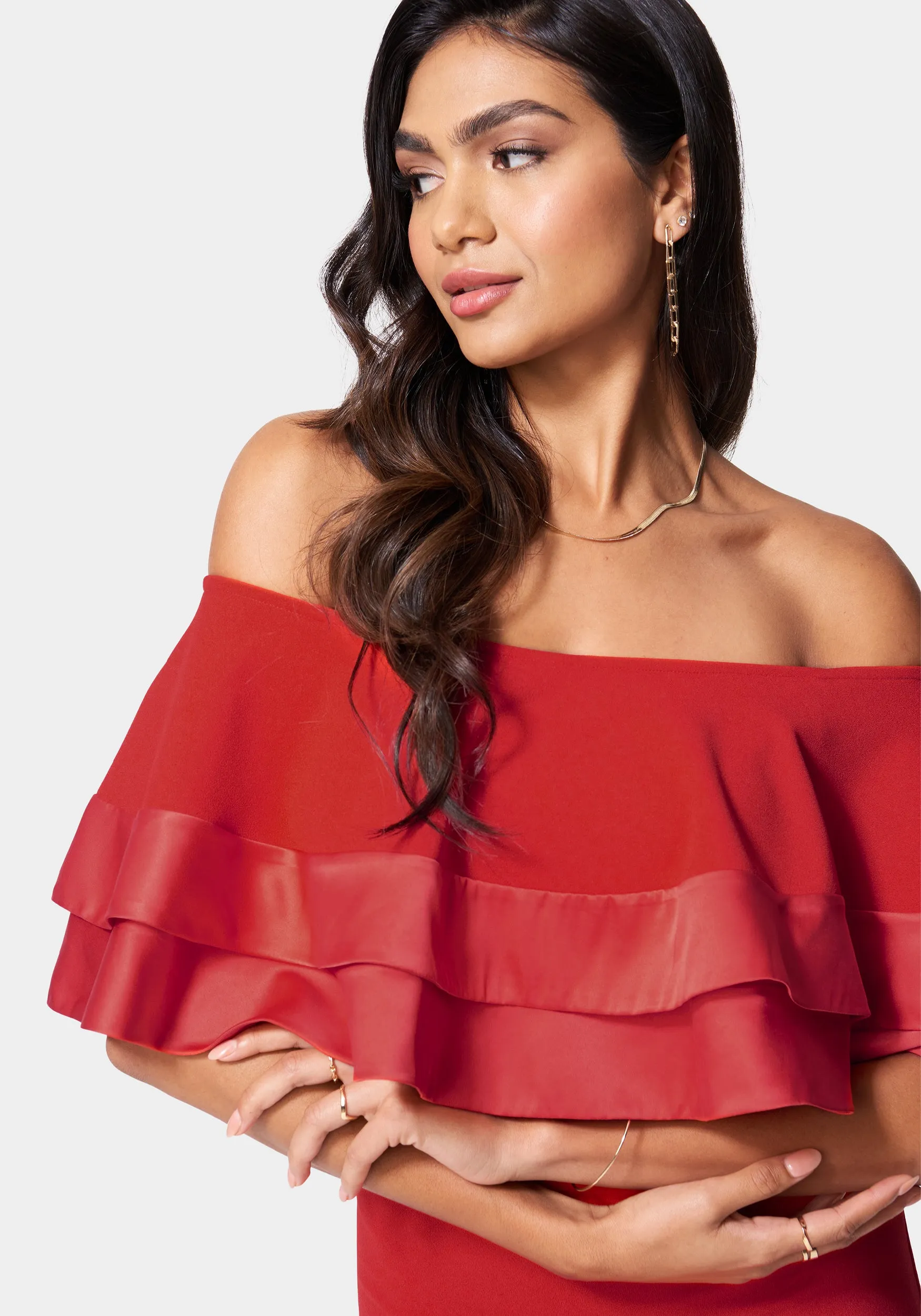 Satin Tip Off Shoulder Midi Dress sold by Bebe product image thumbnail 4