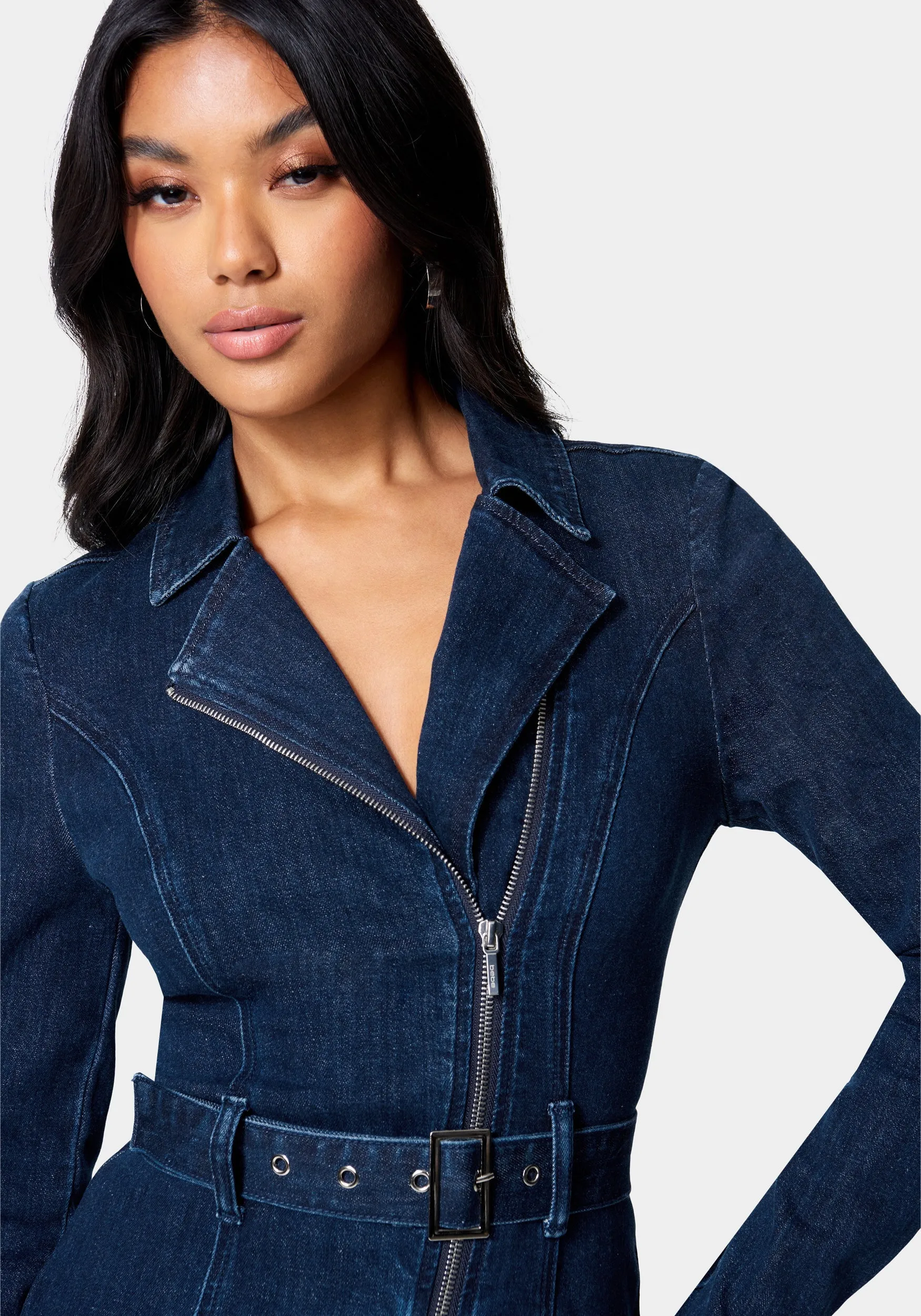 Moto Style Belted Denim Dress sold by Bebe product image thumbnail 4