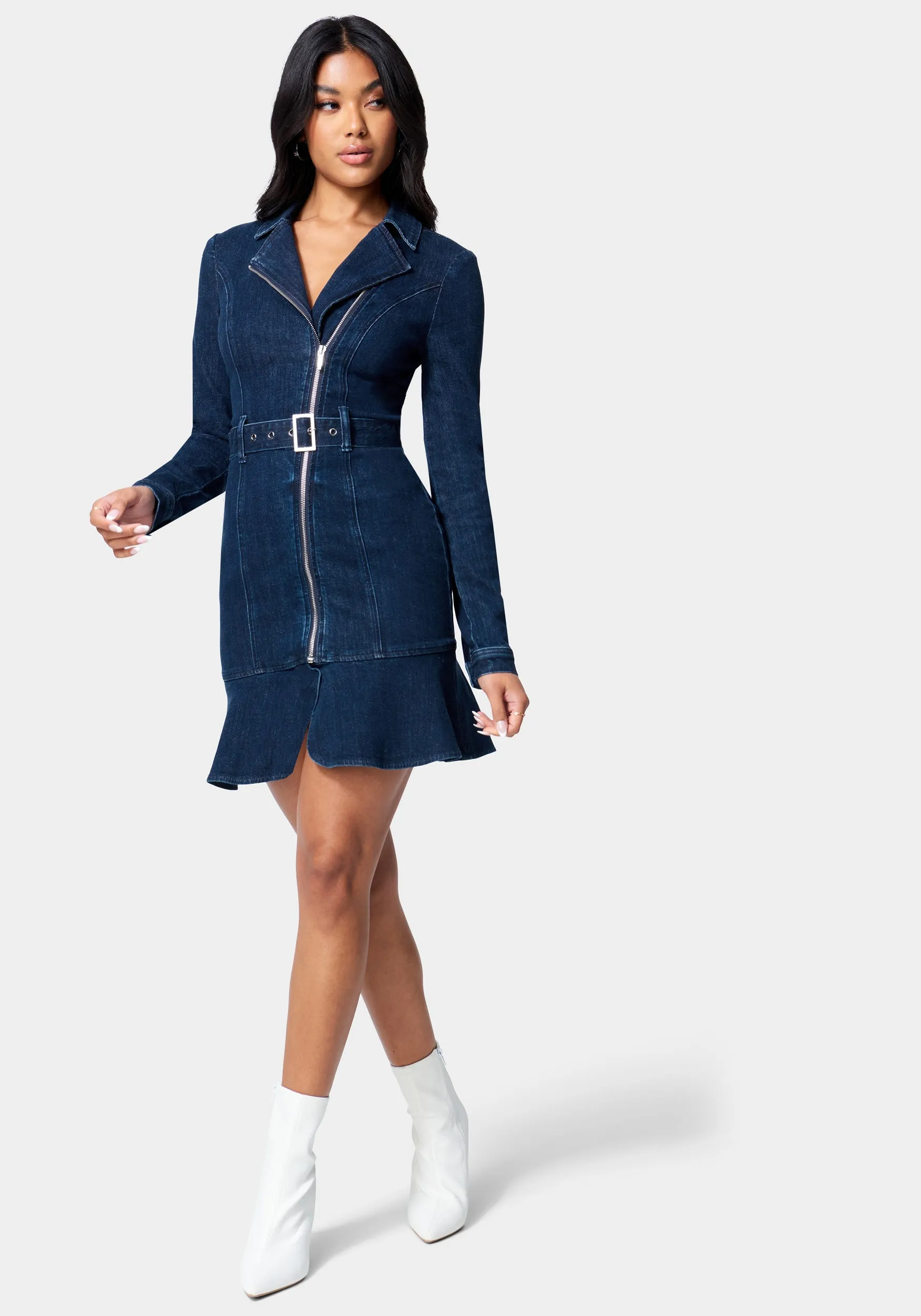 Moto Style Belted Denim Dress sold by Bebe