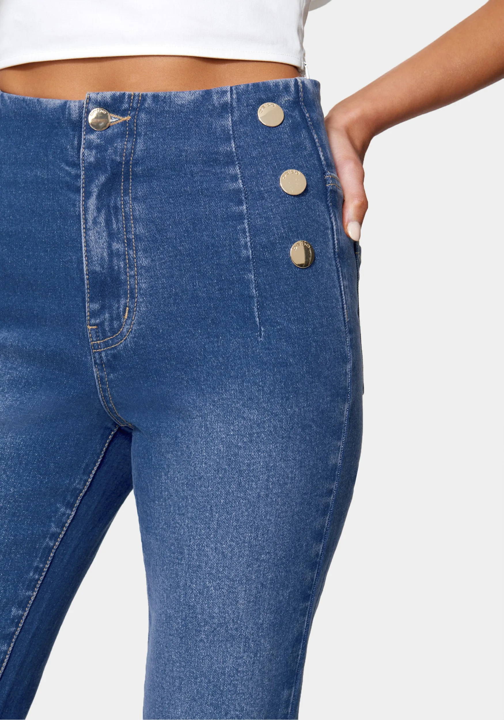 High Waist Button Detail Wide Leg Jeans sold by Bebe product image thumbnail 4