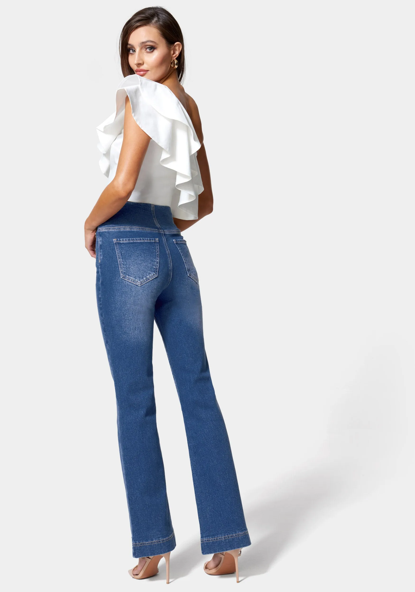 High Waist Button Detail Wide Leg Jeans sold by Bebe product image thumbnail 3