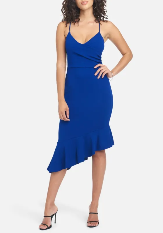 Angled Flounce Midi Dress sold by Bebe
