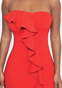 Strapless Ruffle Midi Dress sold by Bebe