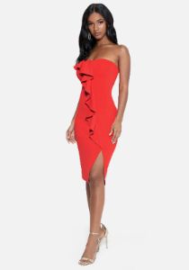 Strapless Ruffle Midi Dress sold by Bebe