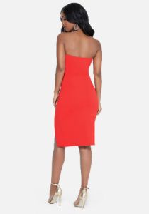 Strapless Ruffle Midi Dress sold by Bebe