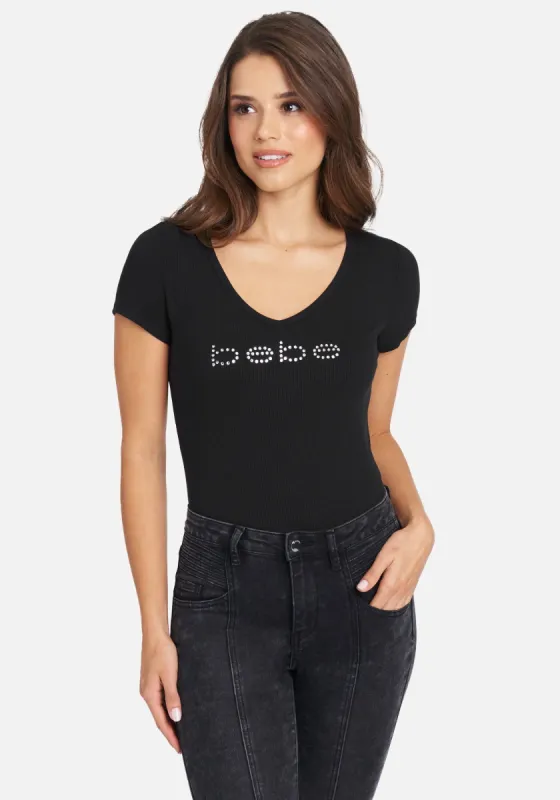 Crystal Logo V-Neck Short Sleeves Tee sold by Bebe