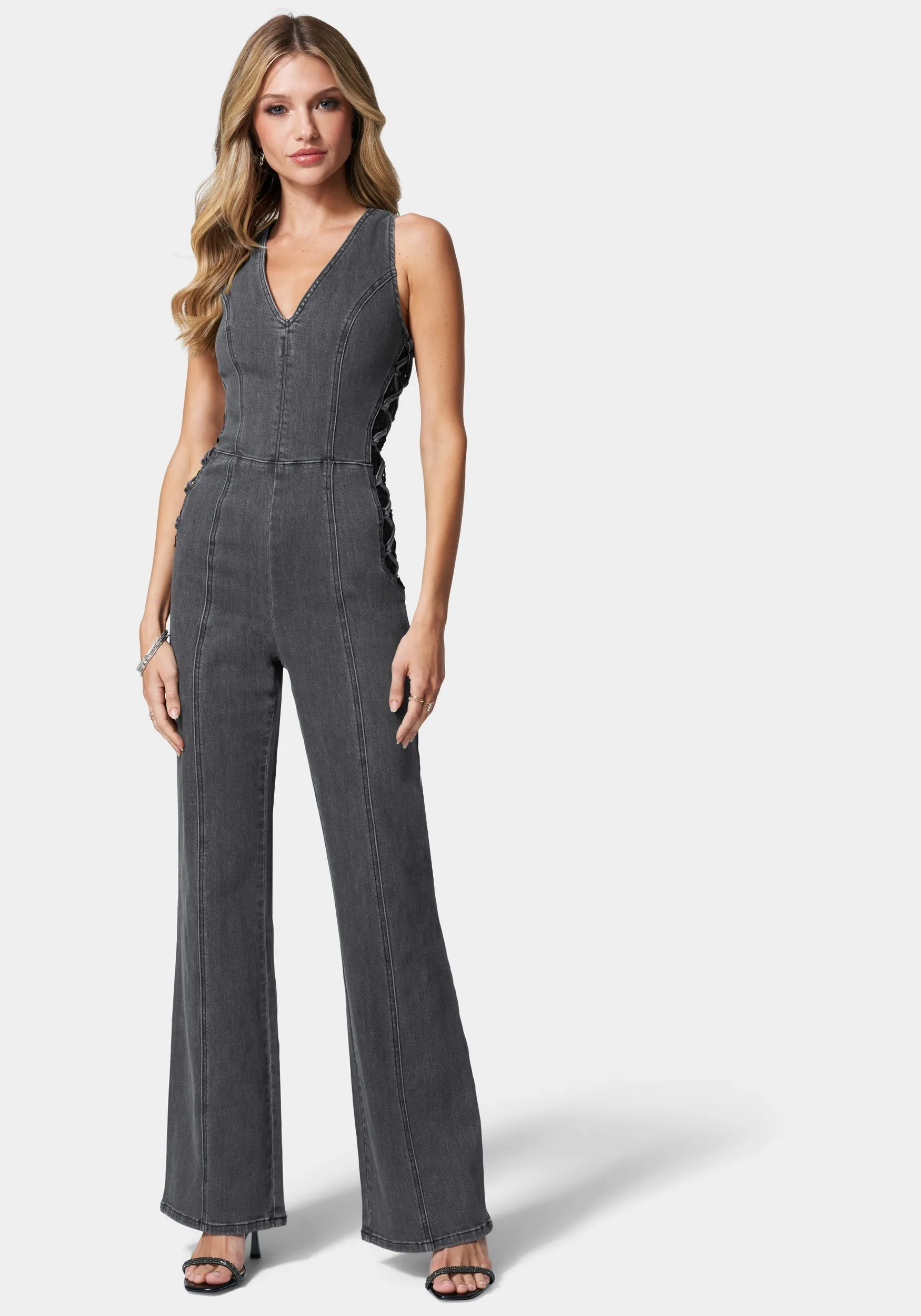 Lace Detail Corset Denim Jumpsuit sold by Bebe
