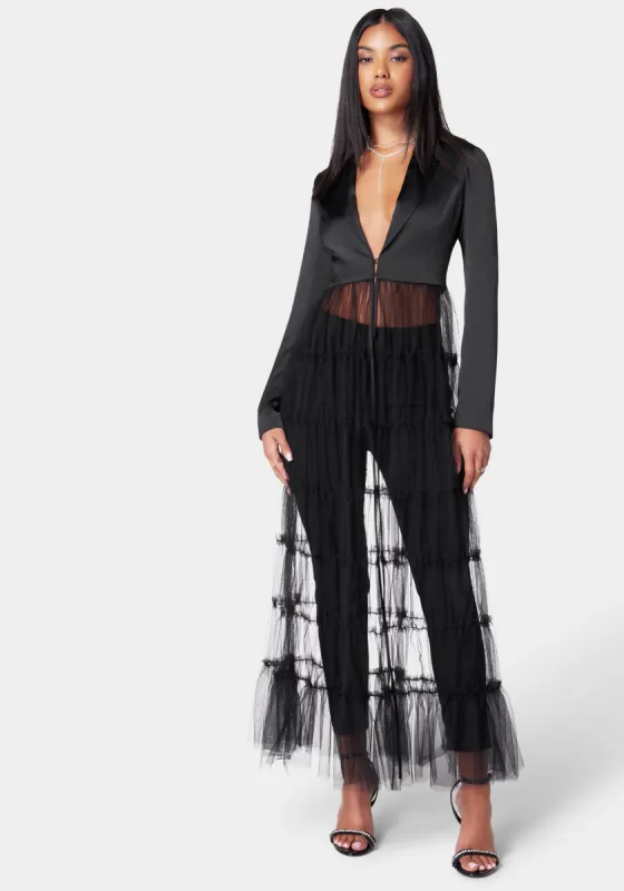 Satin Tailored Jacket With Tulle Hem sold by Bebe
