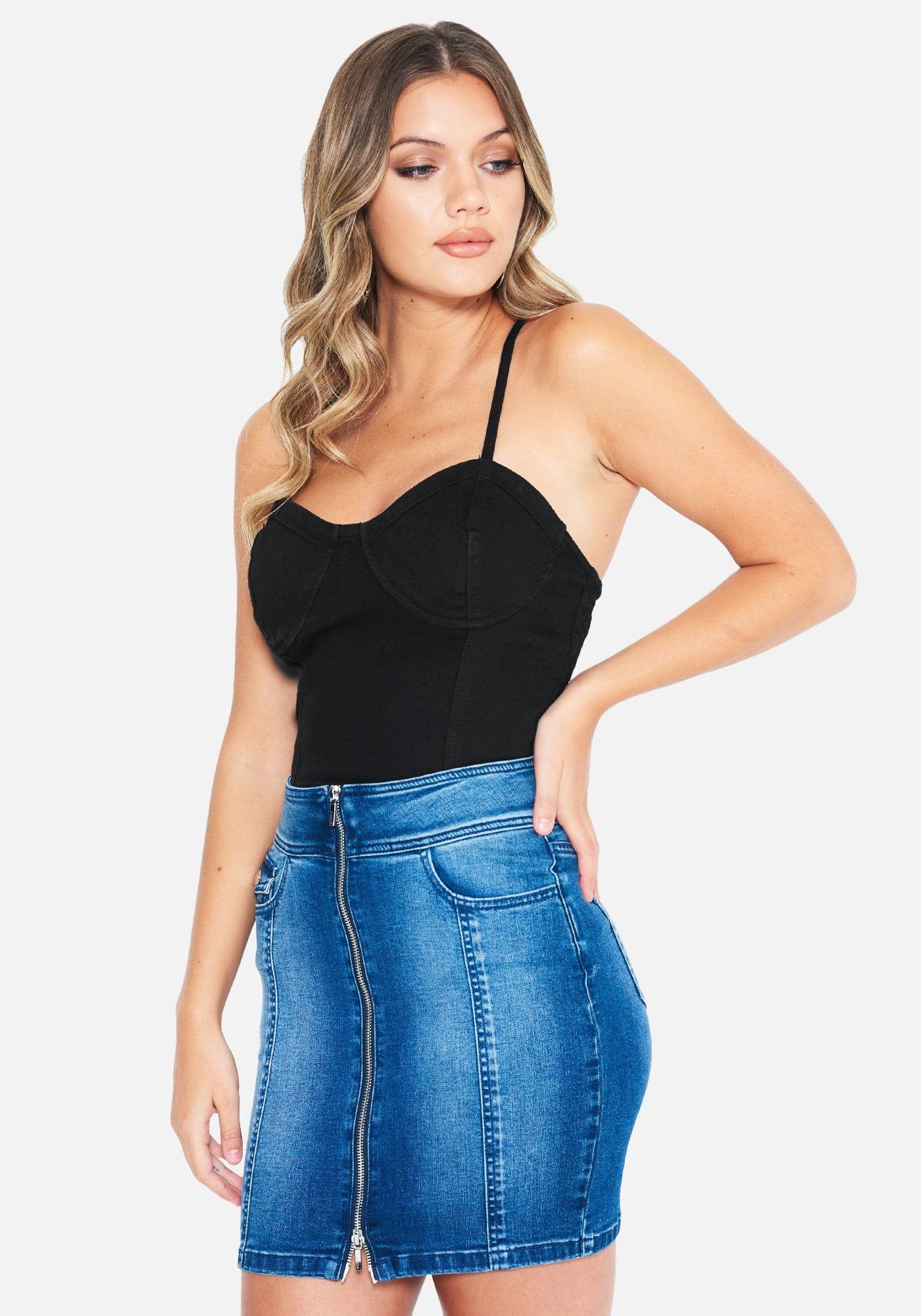 Denim Bustier Smocked Top sold by Bebe product image thumbnail 2