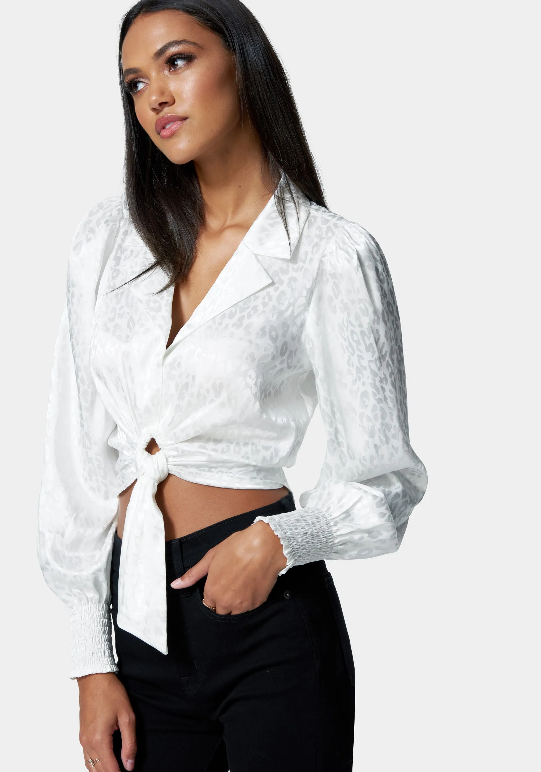 Ring Tie Front Jacquard Top sold by Bebe product image thumbnail 2