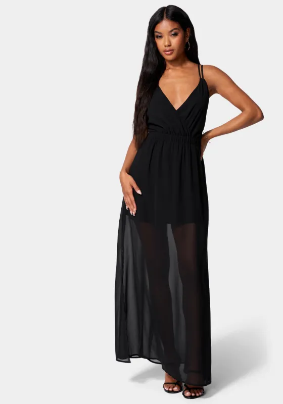 Strappy Back Slit Maxi Dress sold by Bebe