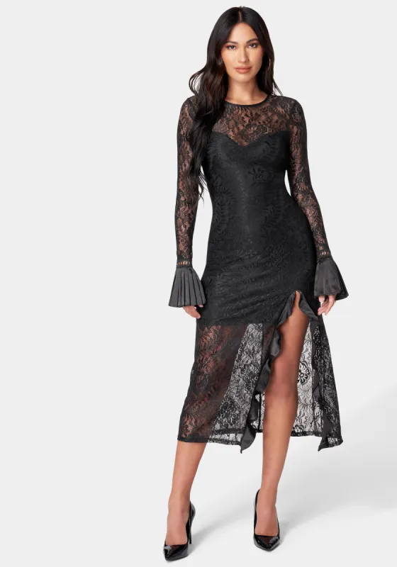 High Slit Bell Sleeve Lace Dress sold by Bebe