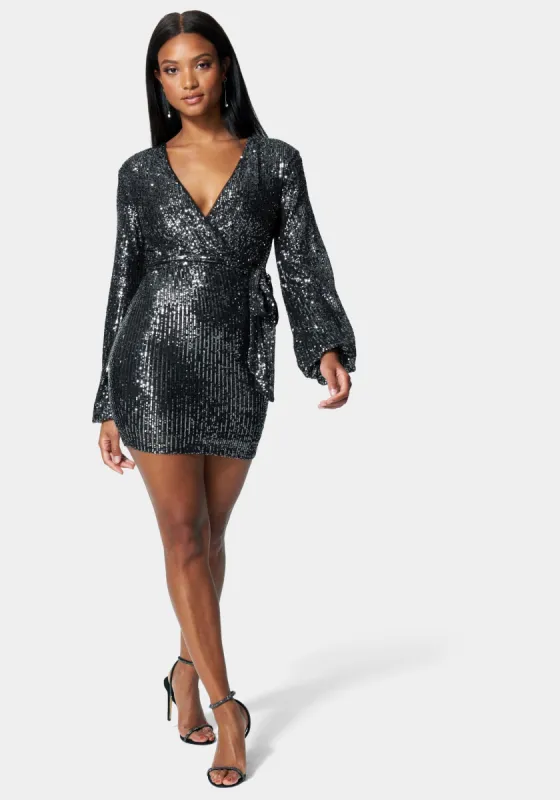 Sequin Tie Front Dress sold by Bebe