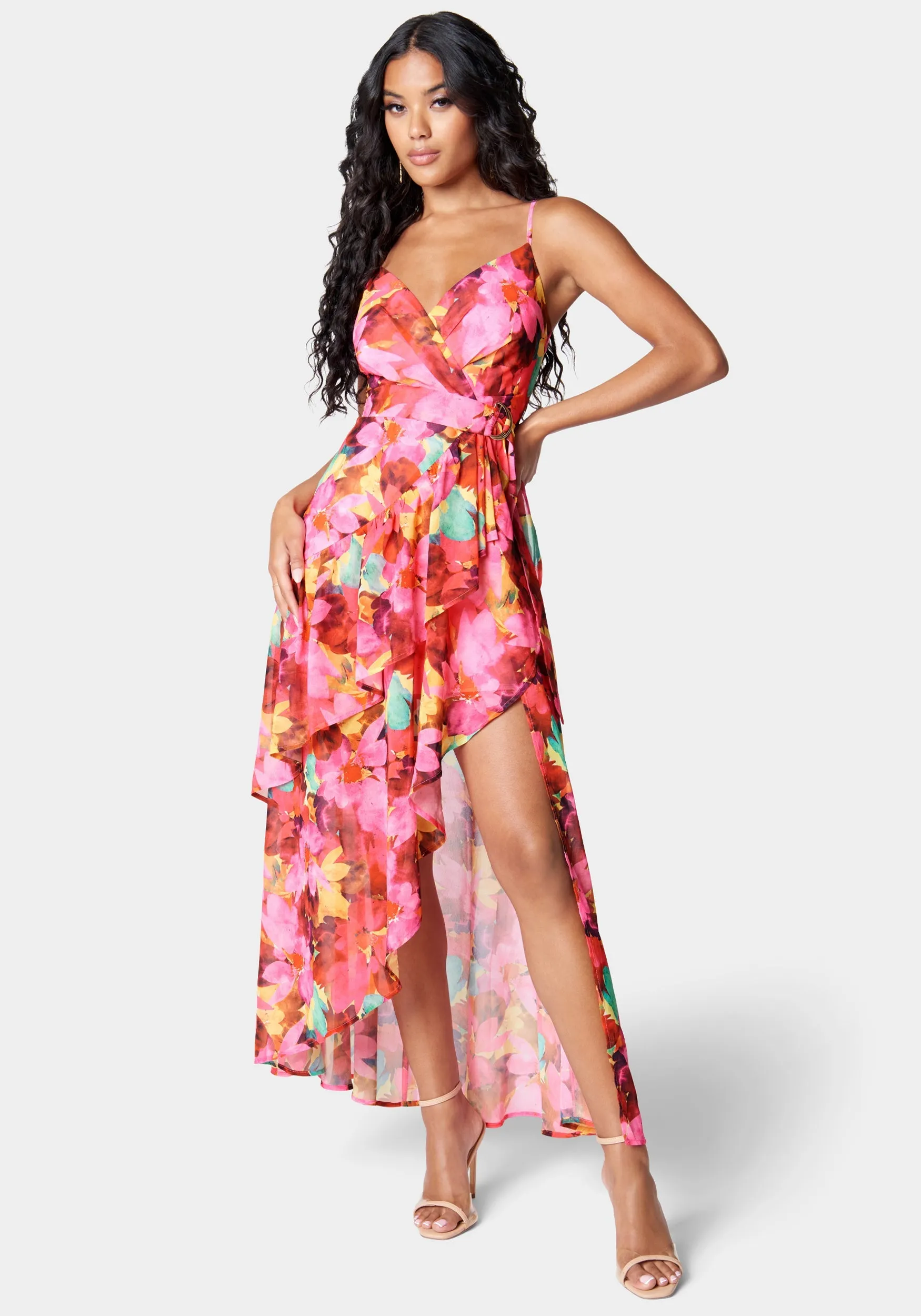 Printed Ruffle Wrap Dress sold by Bebe