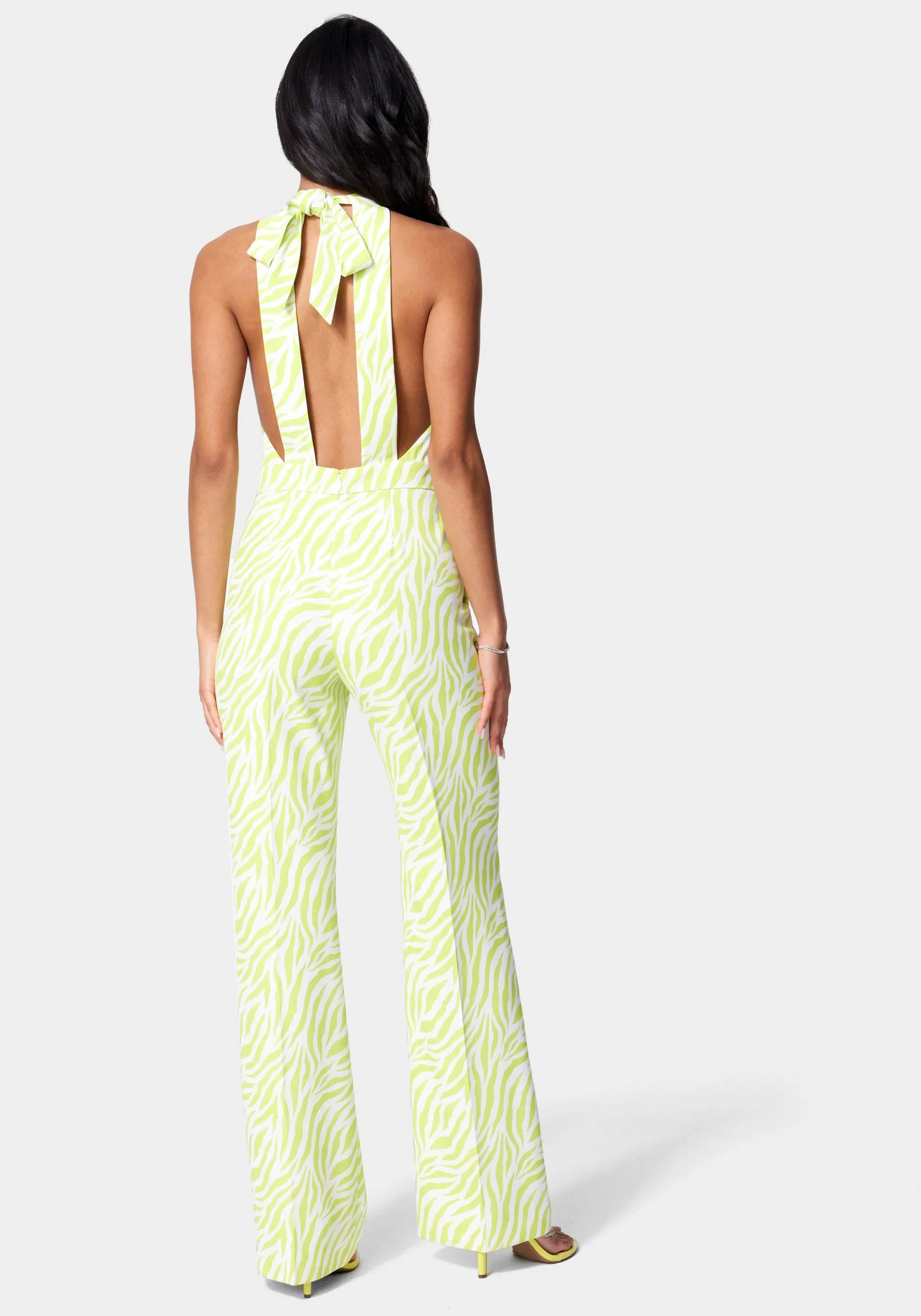 Satin Twill Halter Tie Back Wide Leg Jumpsuit sold by Bebe product image thumbnail 3