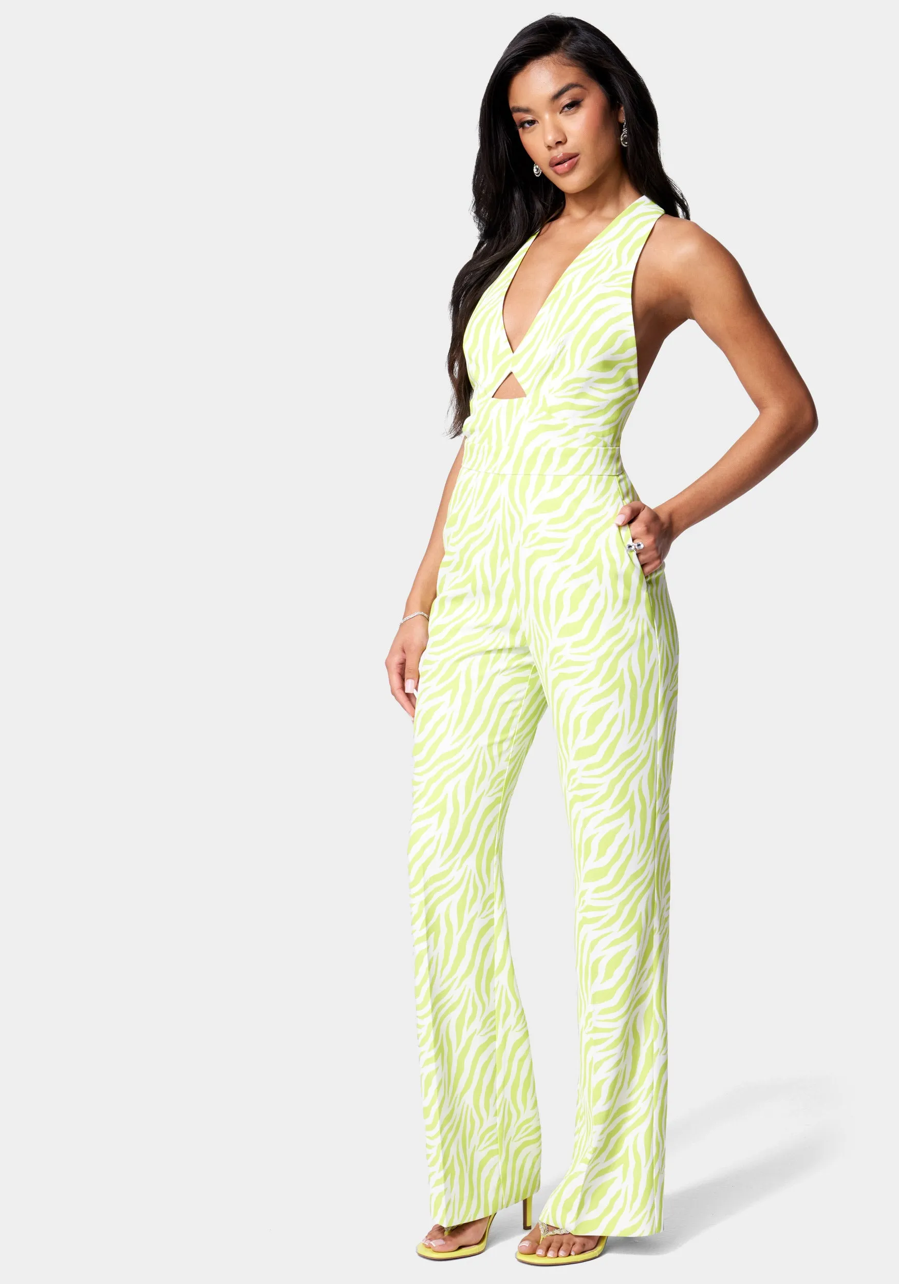 Satin Twill Halter Tie Back Wide Leg Jumpsuit sold by Bebe product image thumbnail 2