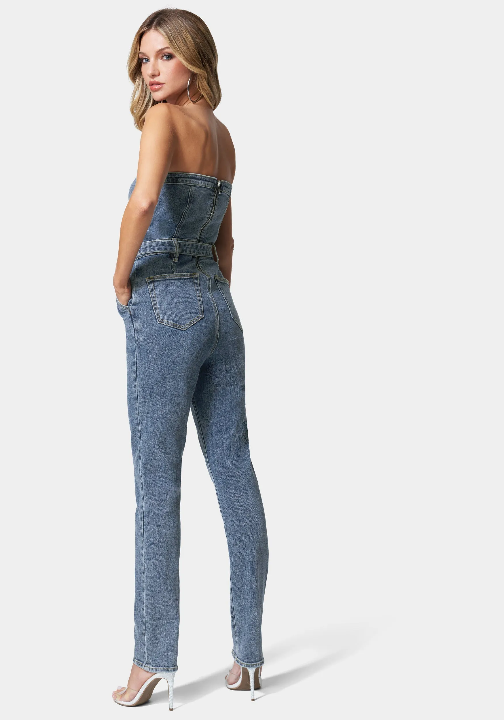 Belted Sweetheart Denim Jumpsuit sold by Bebe product image thumbnail 2
