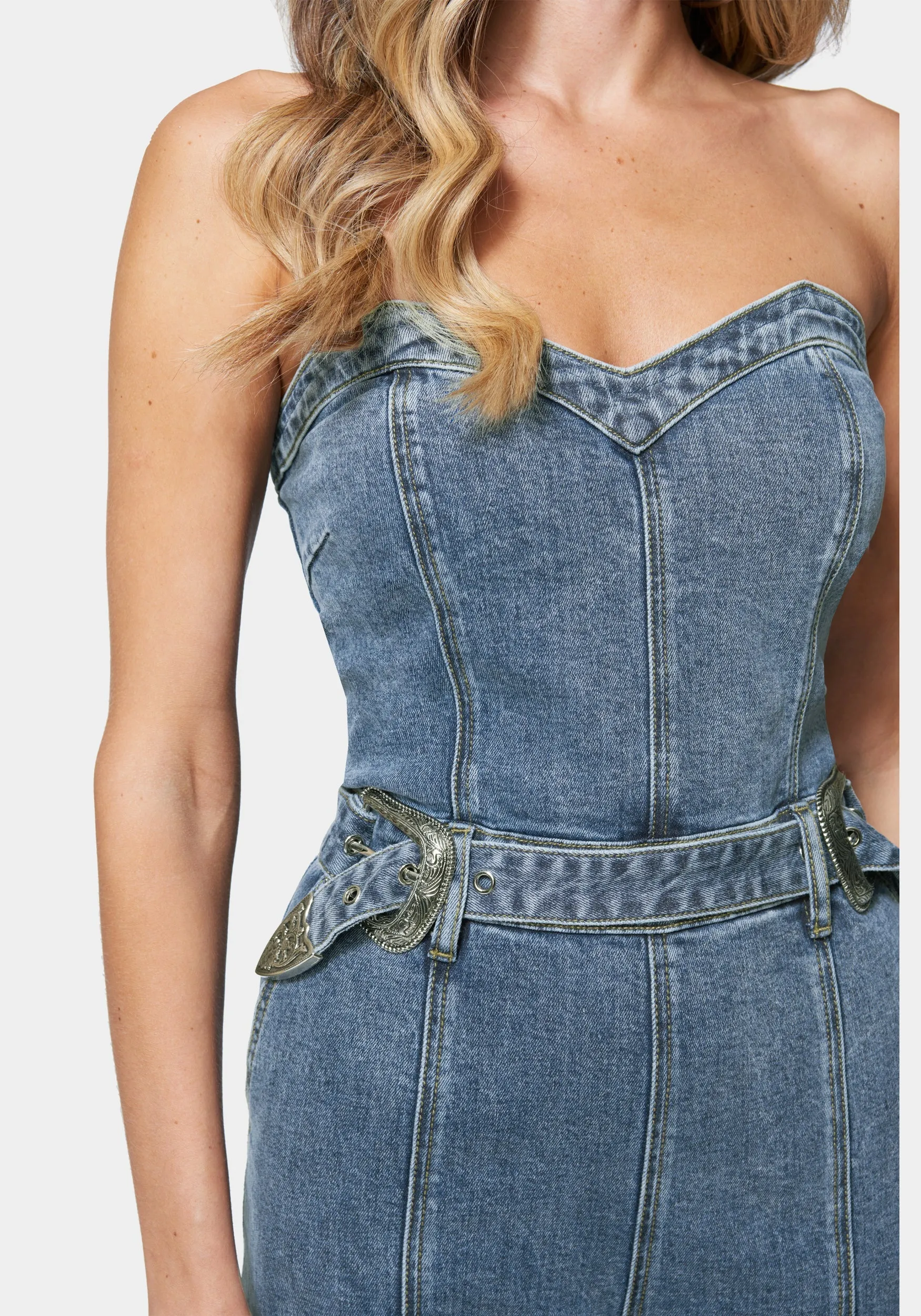 Belted Sweetheart Denim Jumpsuit sold by Bebe product image thumbnail 4