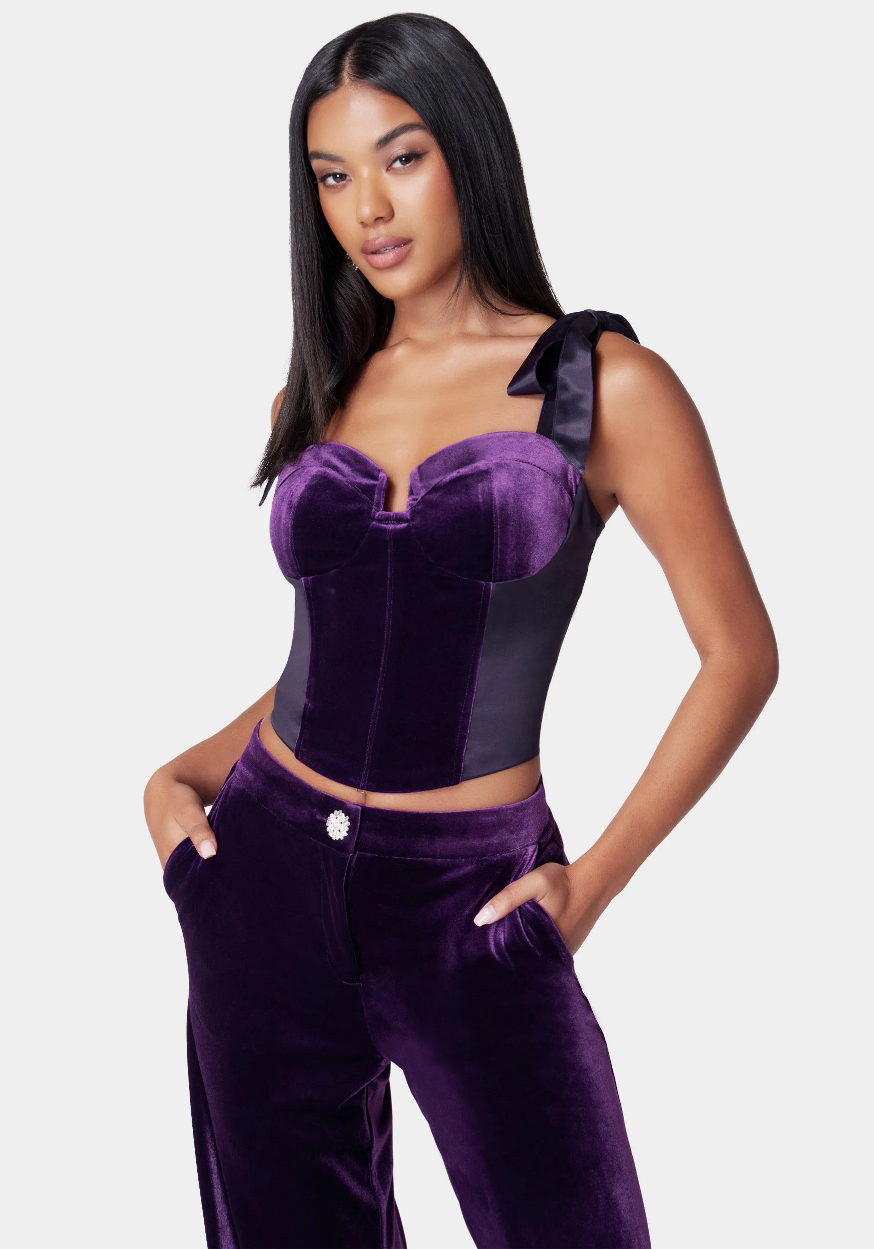 Satin Combo Velour Bustier Top sold by Bebe