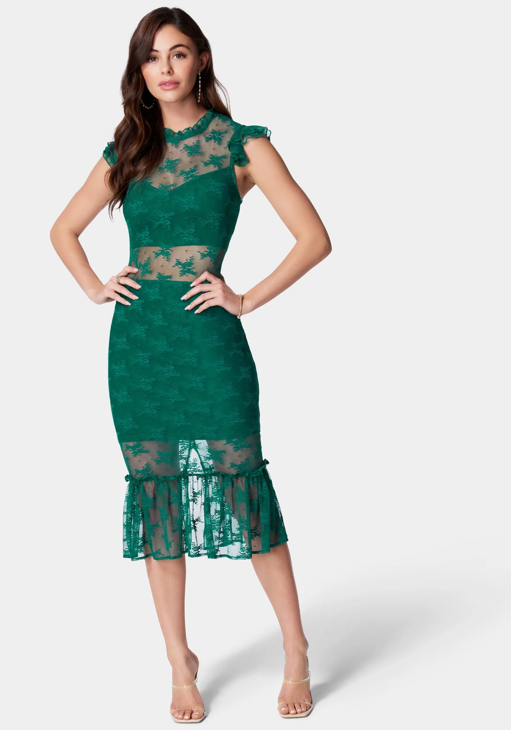 Illusion Lace Midi Dress sold by Bebe
