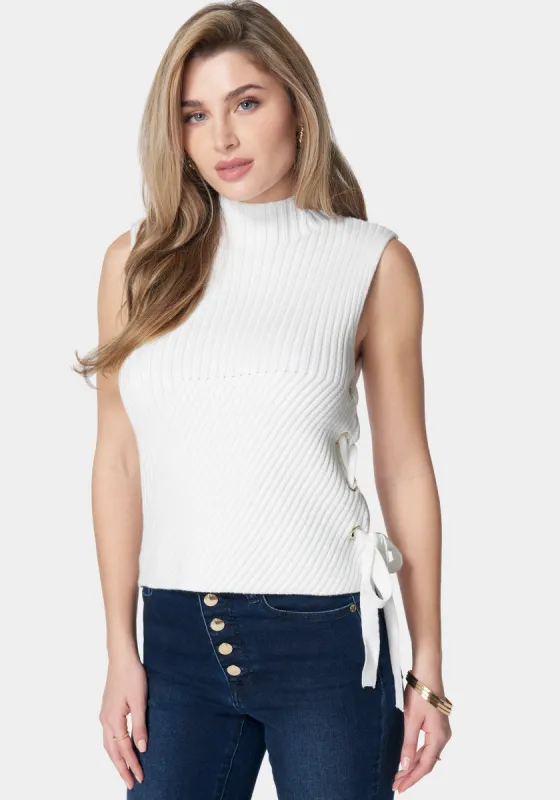 Wool Blend Side Lace Up Sleeveless Sweater Top sold by Bebe