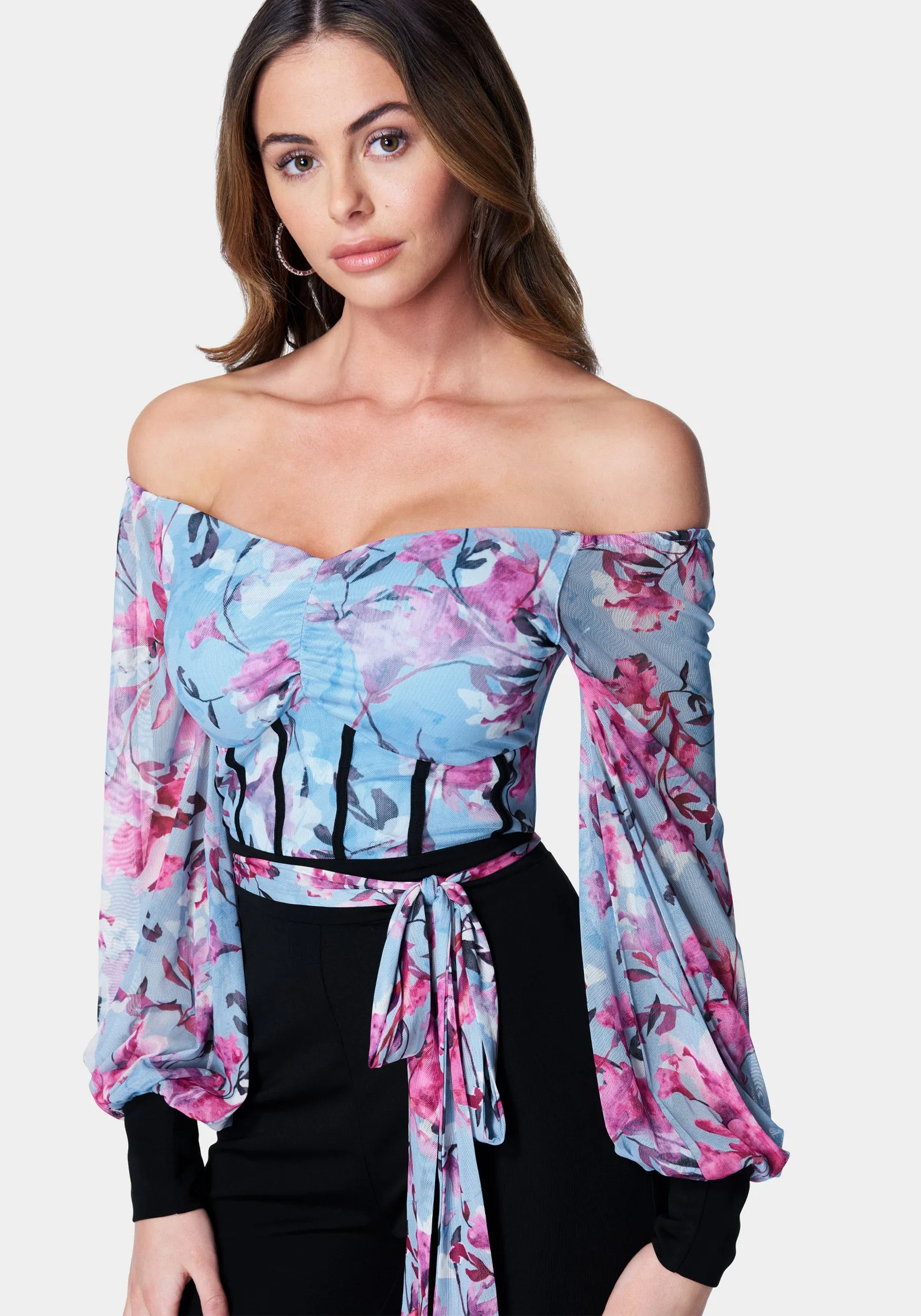 Printed Mesh Off Shoulder Catsuit sold by Bebe product image thumbnail 4