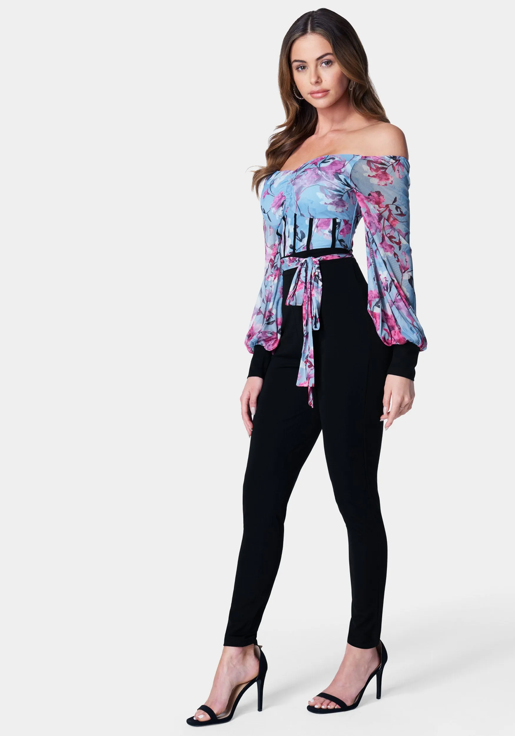 Printed Mesh Off Shoulder Catsuit sold by Bebe product image thumbnail 2