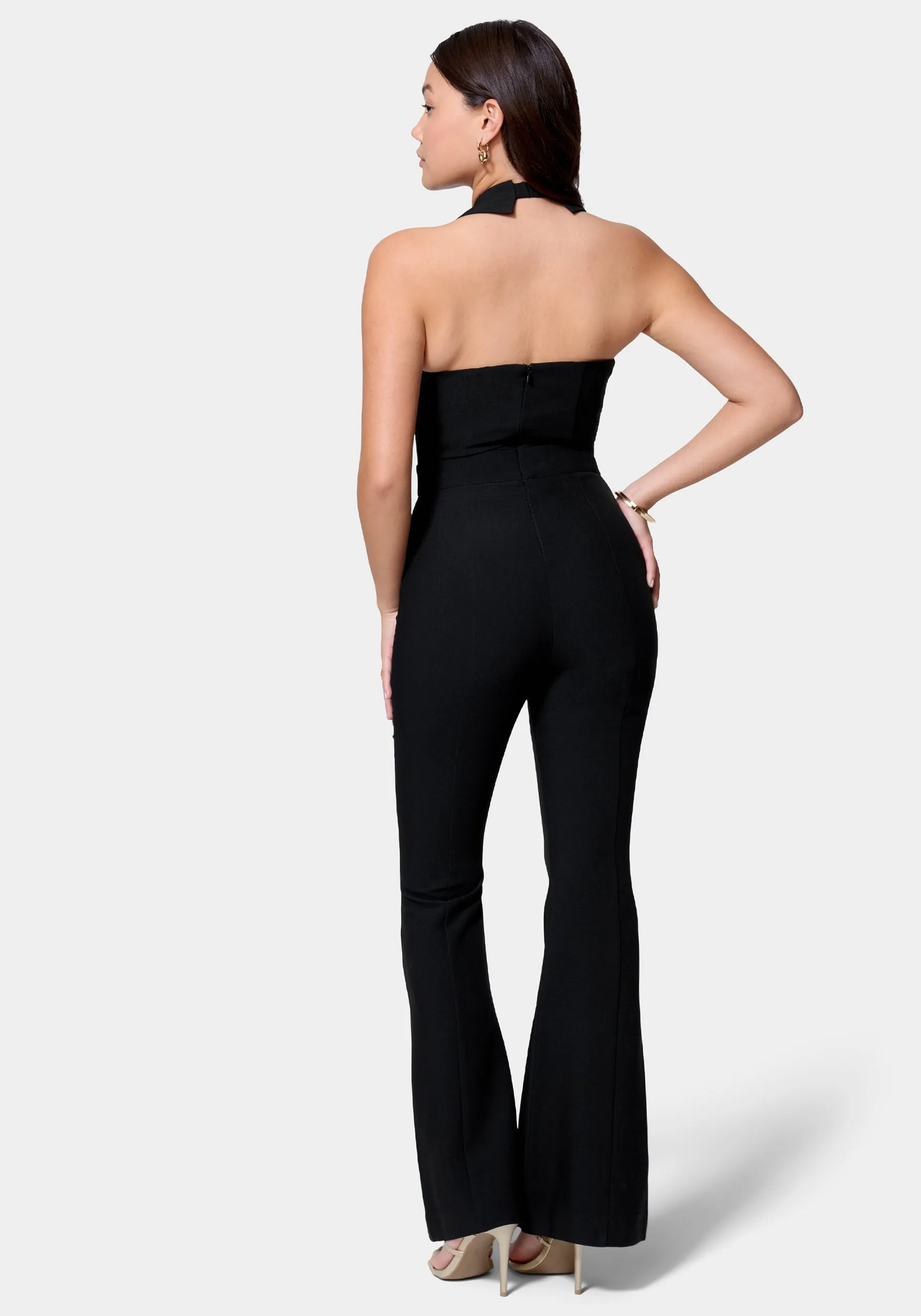 Satin Twill Sleeveless Eyelet Detail Wide Leg Jumpsuit sold by Bebe product image thumbnail 3