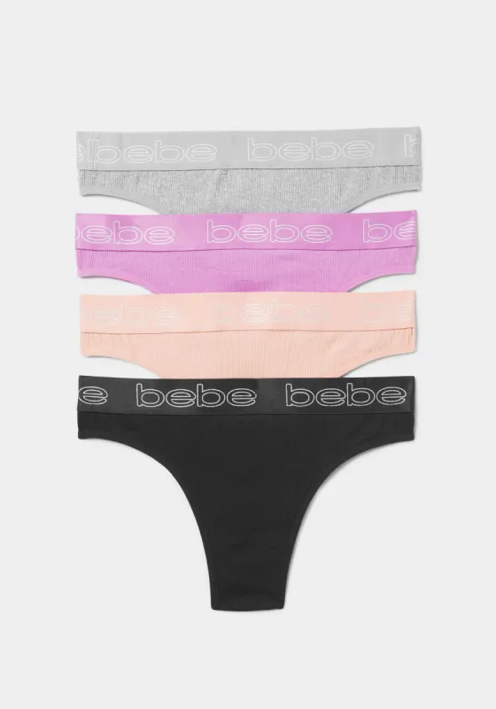 Four Pack Ribbed Seamless Microfiber Tanga Set made by Bebe