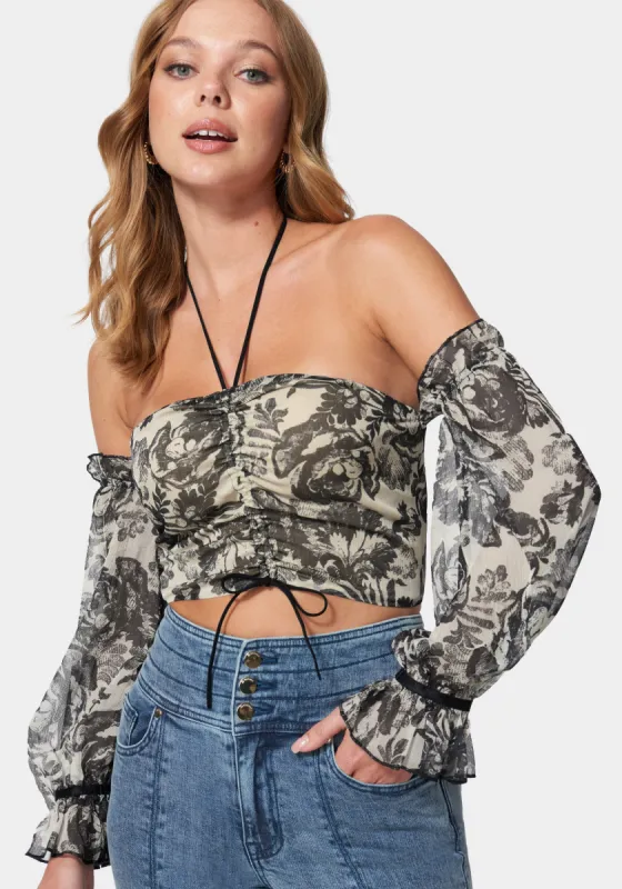 Cropped Puff Sleeve Cinched Blouse sold by Bebe