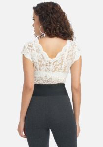 Allover Lace Scallop Knit Top sold by Bebe