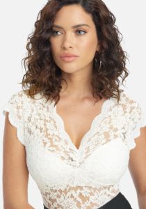 Allover Lace Scallop Knit Top sold by Bebe
