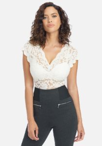 Allover Lace Scallop Knit Top sold by Bebe