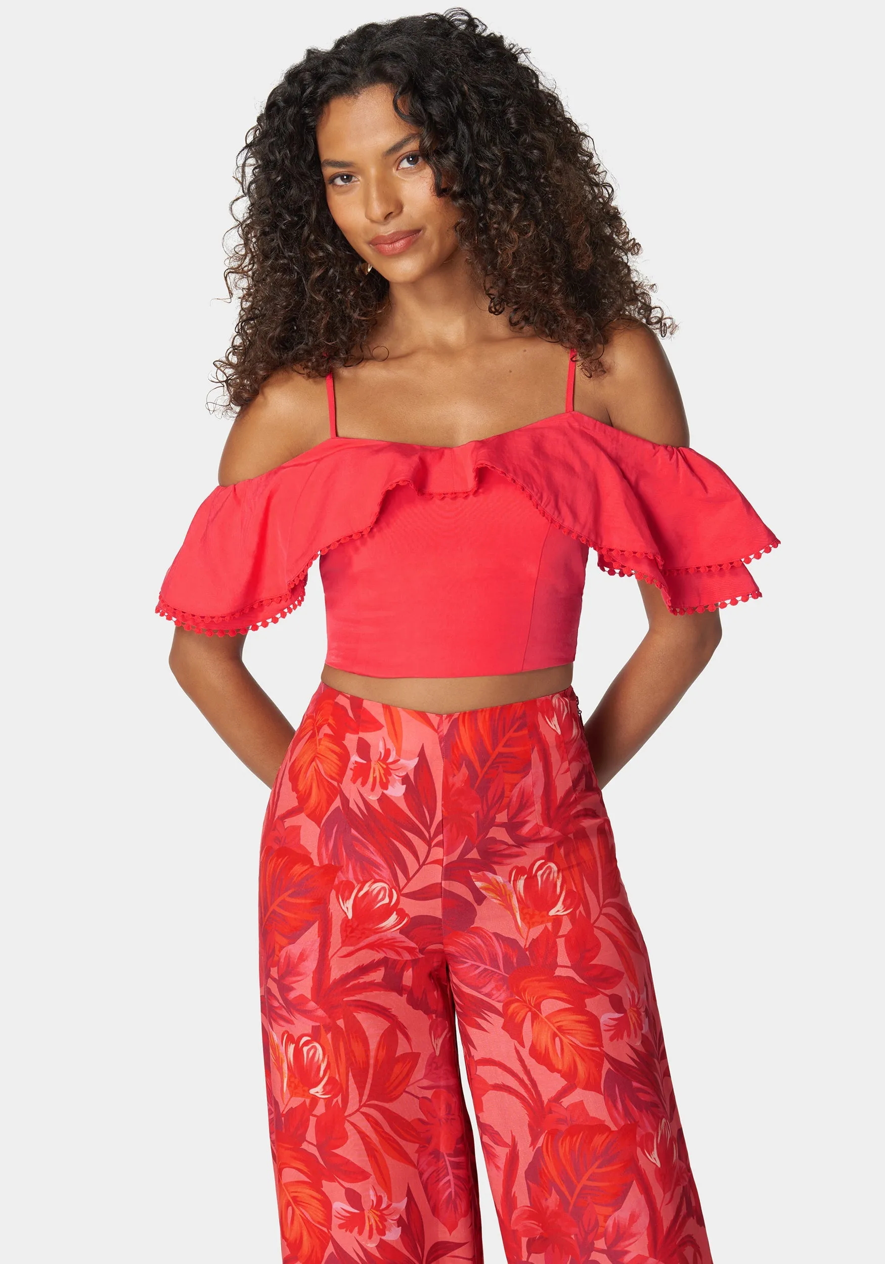 Tie Back Ruffle Trim Detail Top sold by Bebe
