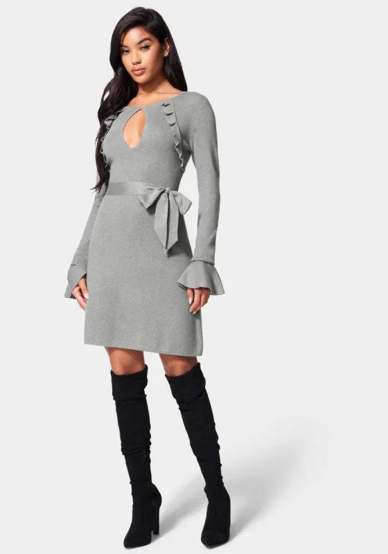 Bell Sleeve Belted Sweater Dress sold by Bebe