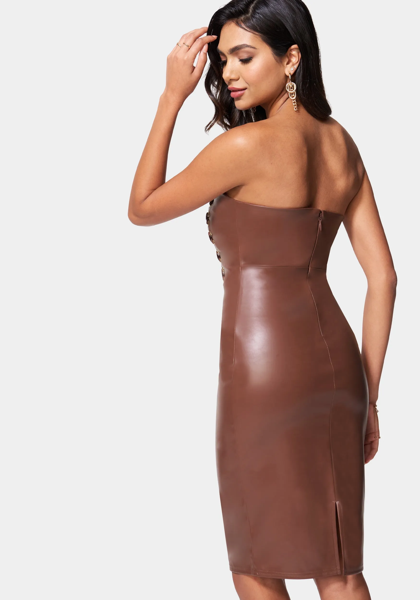 Vegan Leather Strapless Corset Midi Dress sold by Bebe product image thumbnail 3