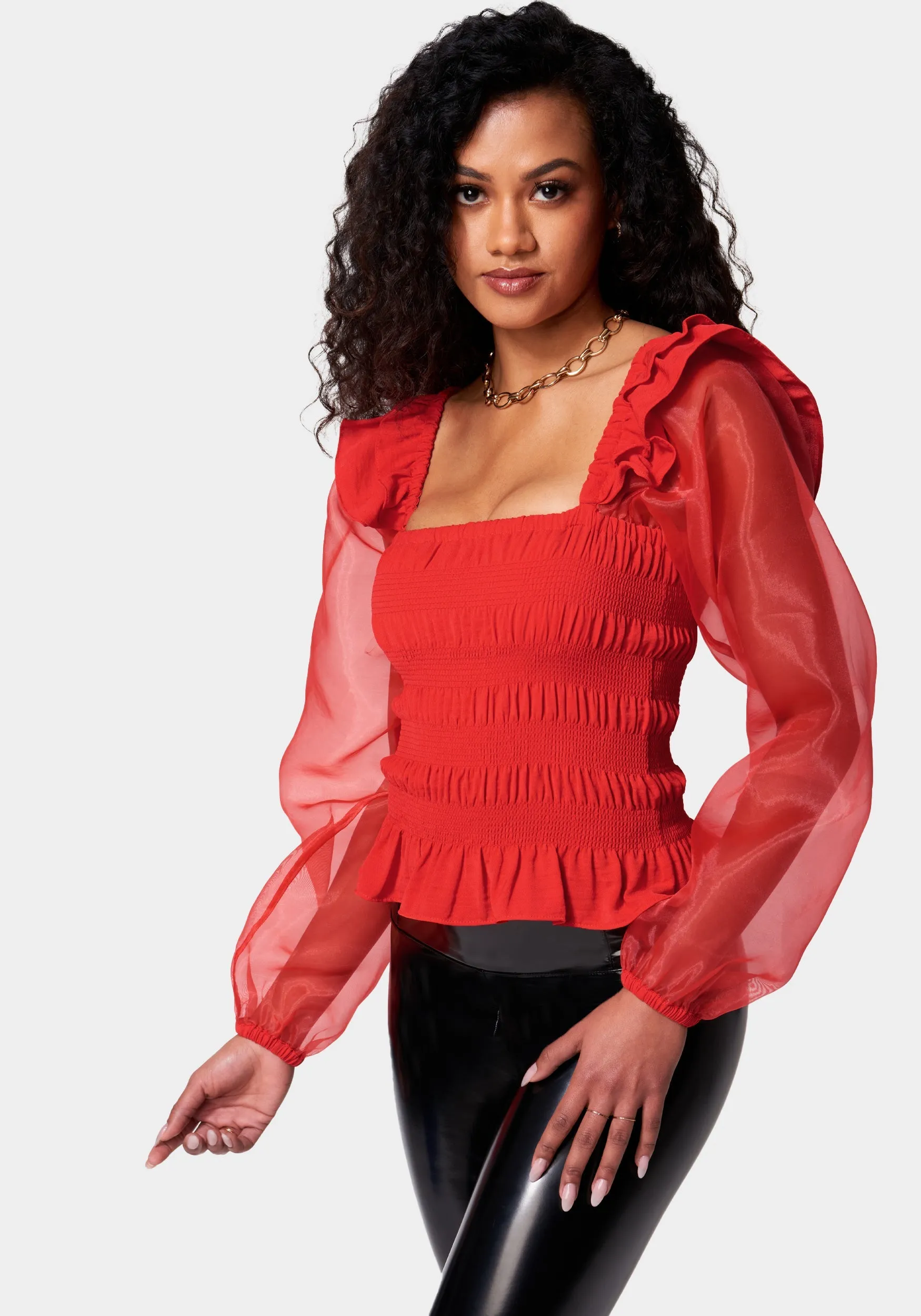 Smocked Body Chiffon Sleeve Top sold by Bebe product image thumbnail 2