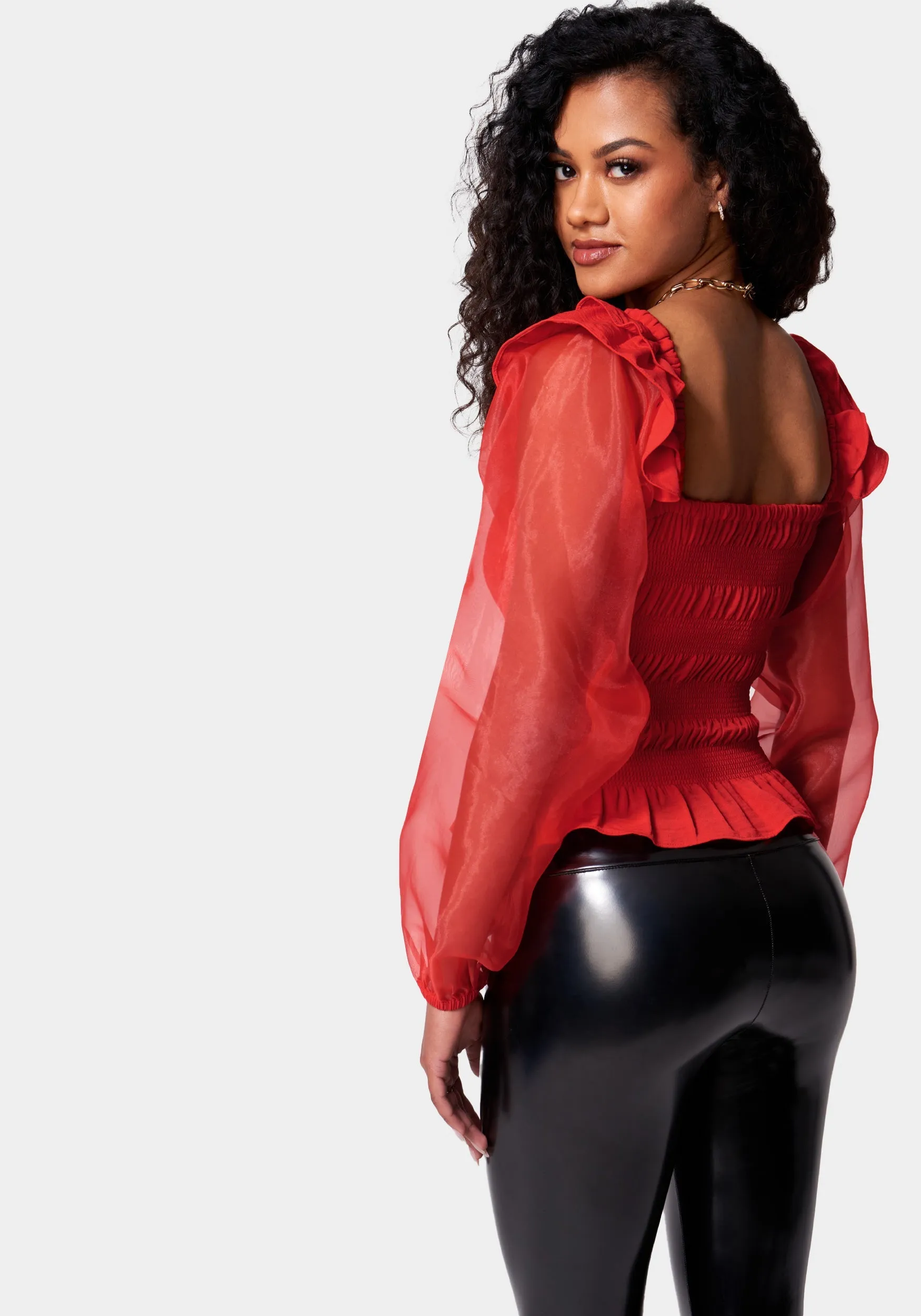 Smocked Body Chiffon Sleeve Top sold by Bebe product image thumbnail 3