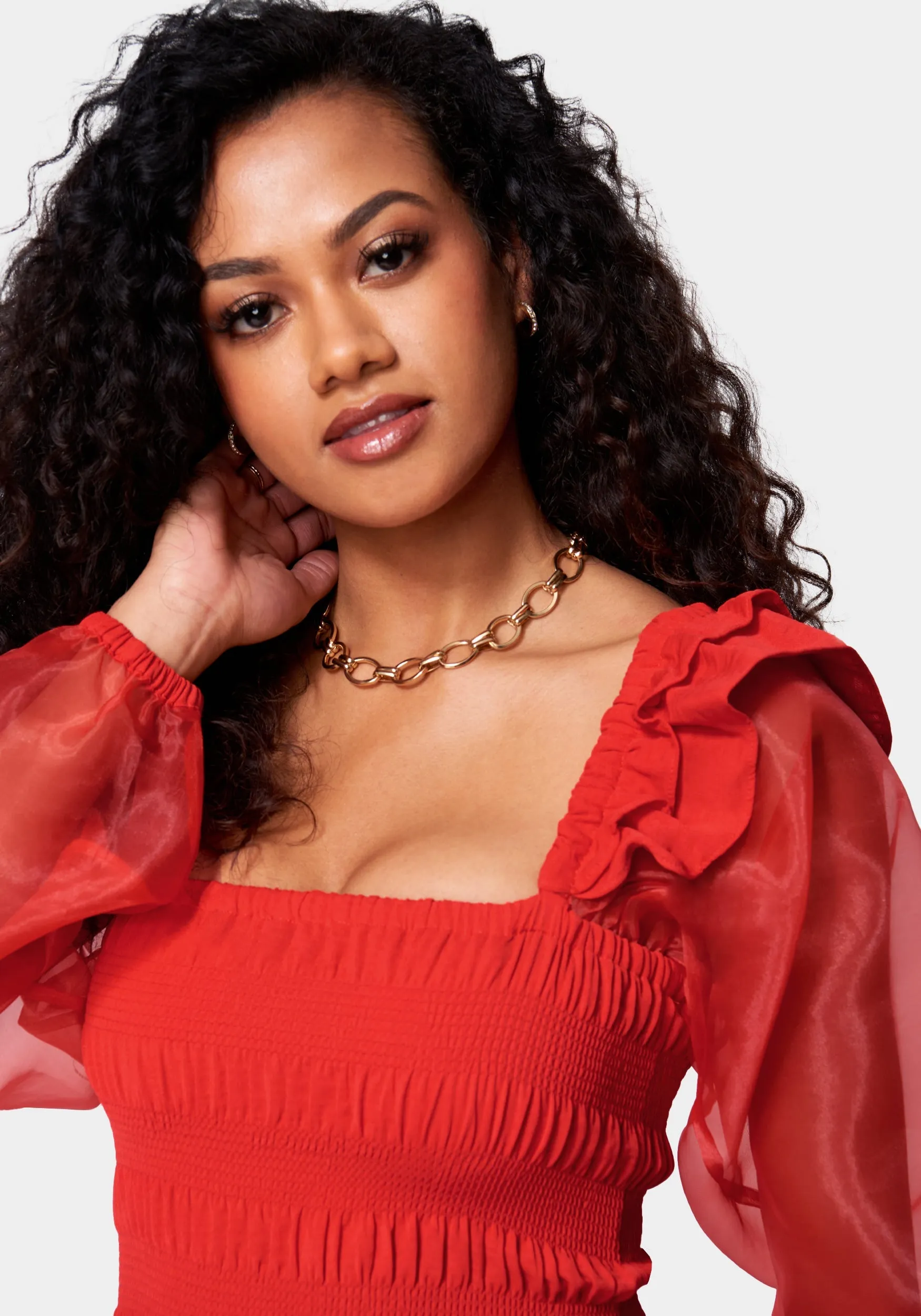 Smocked Body Chiffon Sleeve Top sold by Bebe product image thumbnail 4