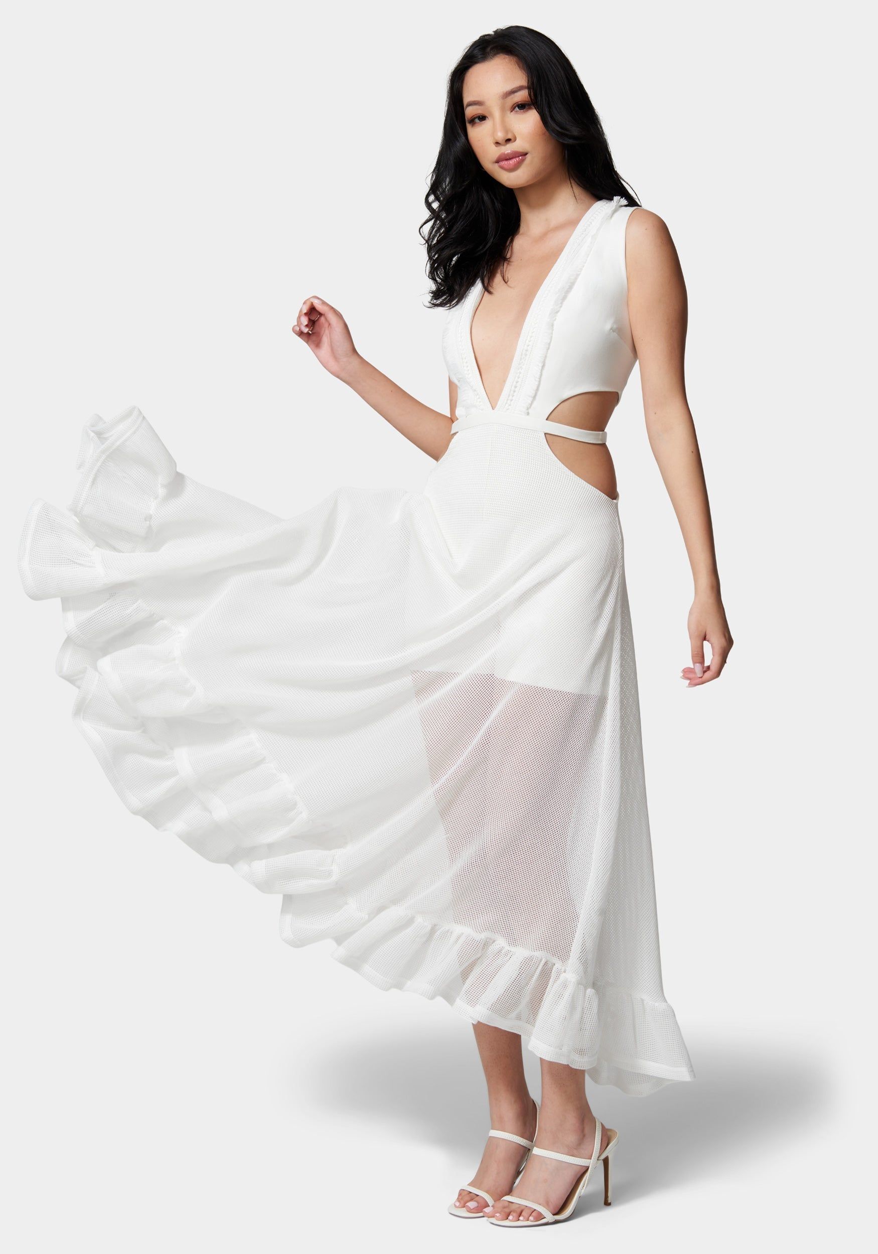 Fringe Mesh Plunge Maxi Gown sold by Bebe product image thumbnail 2