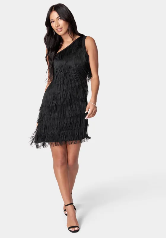 Asymmetrical Tiered Fringe Dress sold by Bebe