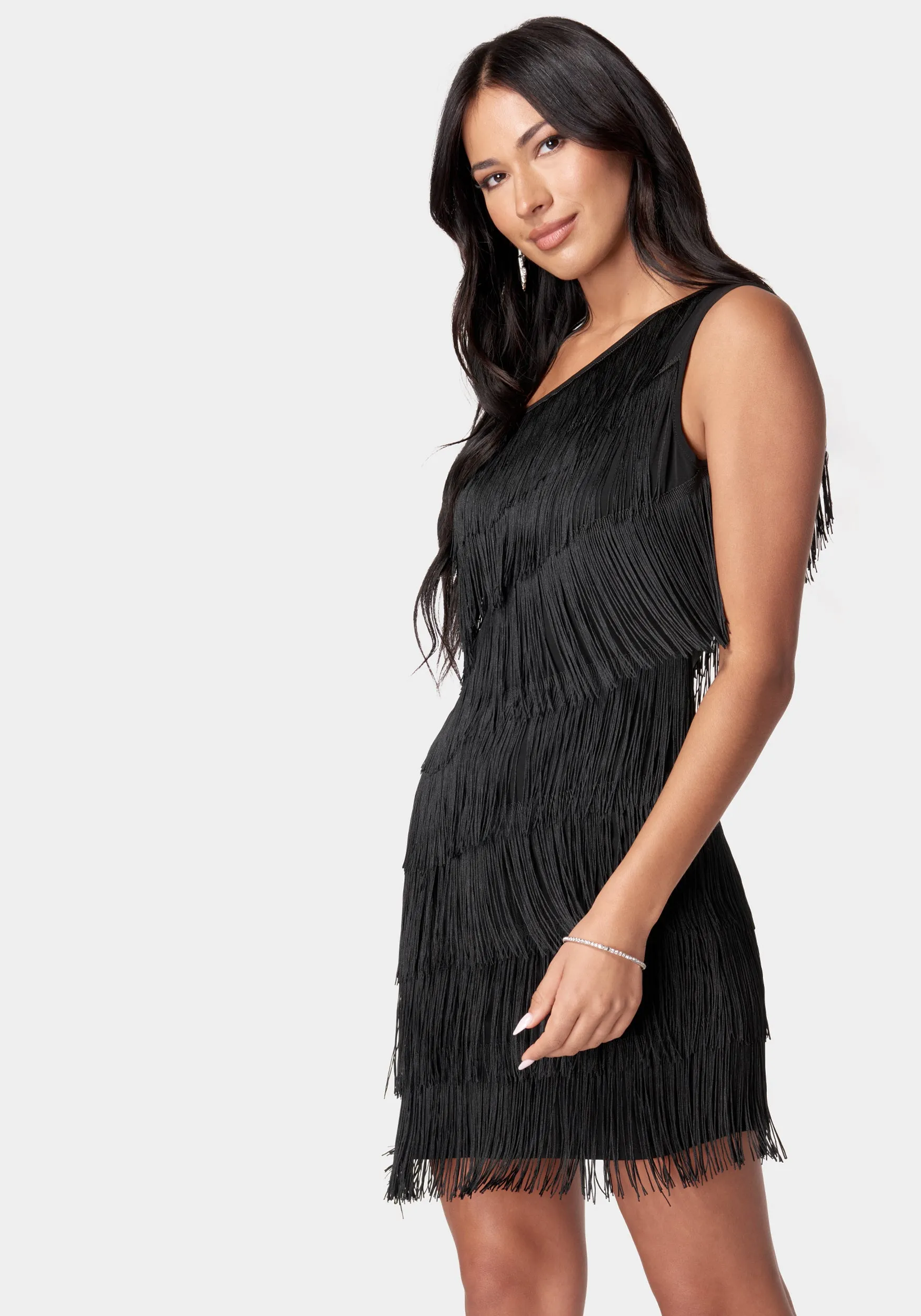 Asymmetrical Tiered Fringe Dress sold by Bebe product image thumbnail 2