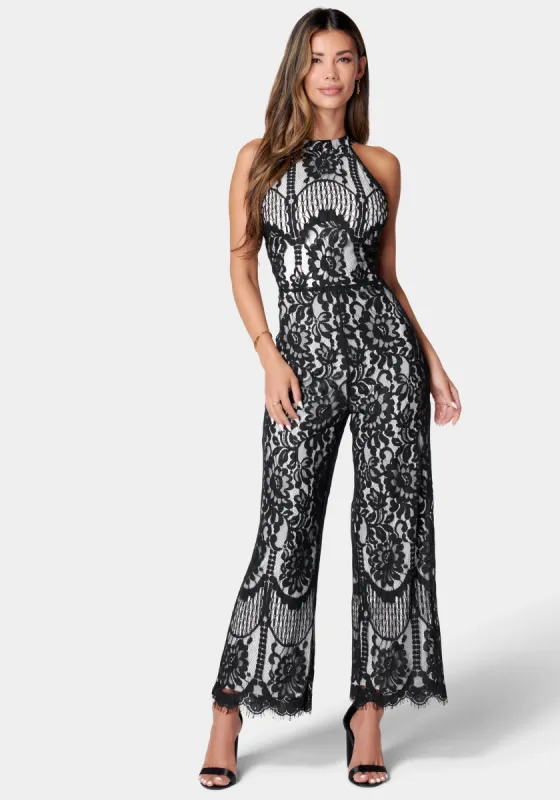 Halter Neck Lace Jumpsuit sold by Bebe