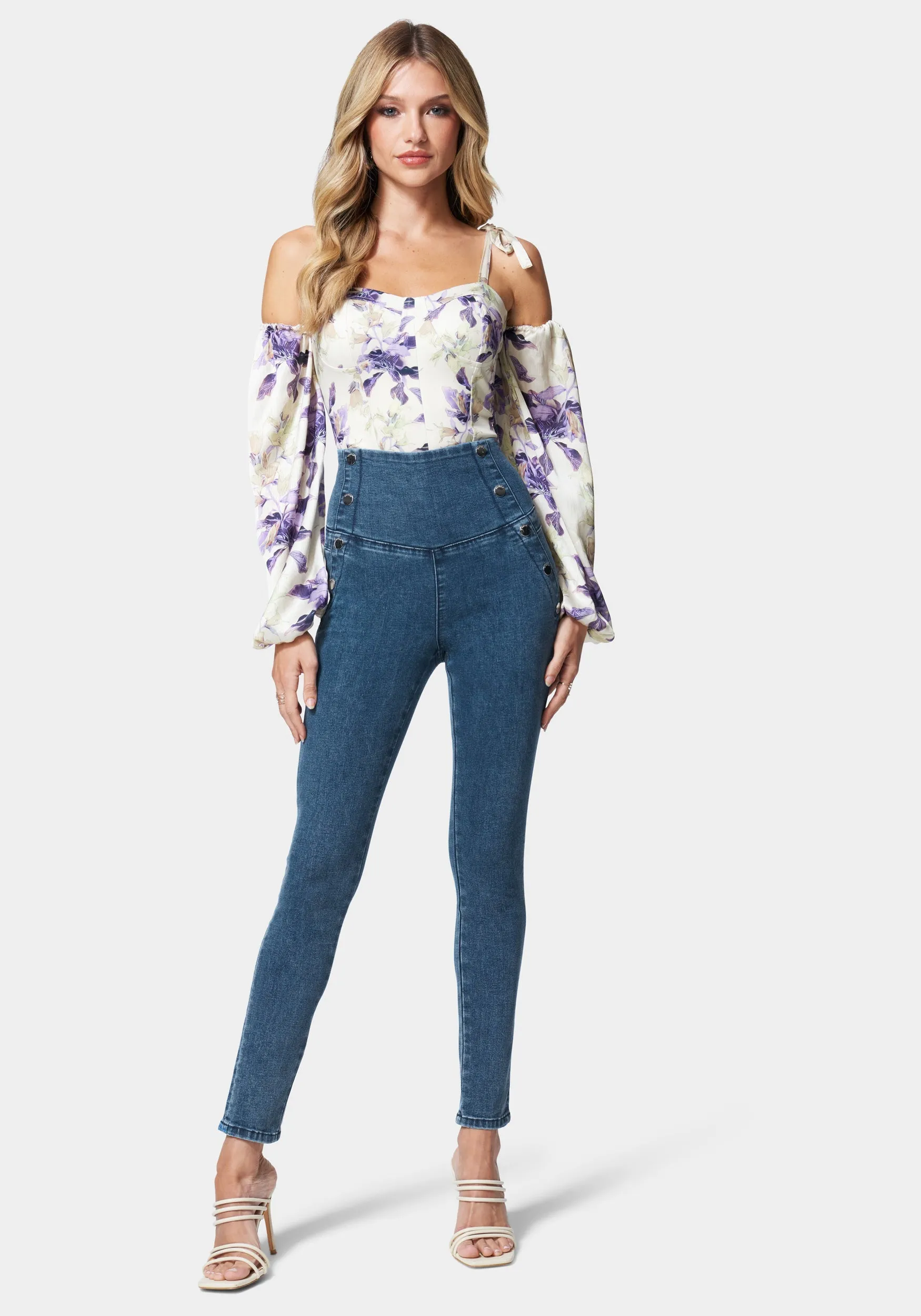 High Waisted Button Detail Skinny Jeans sold by Bebe product image thumbnail 2