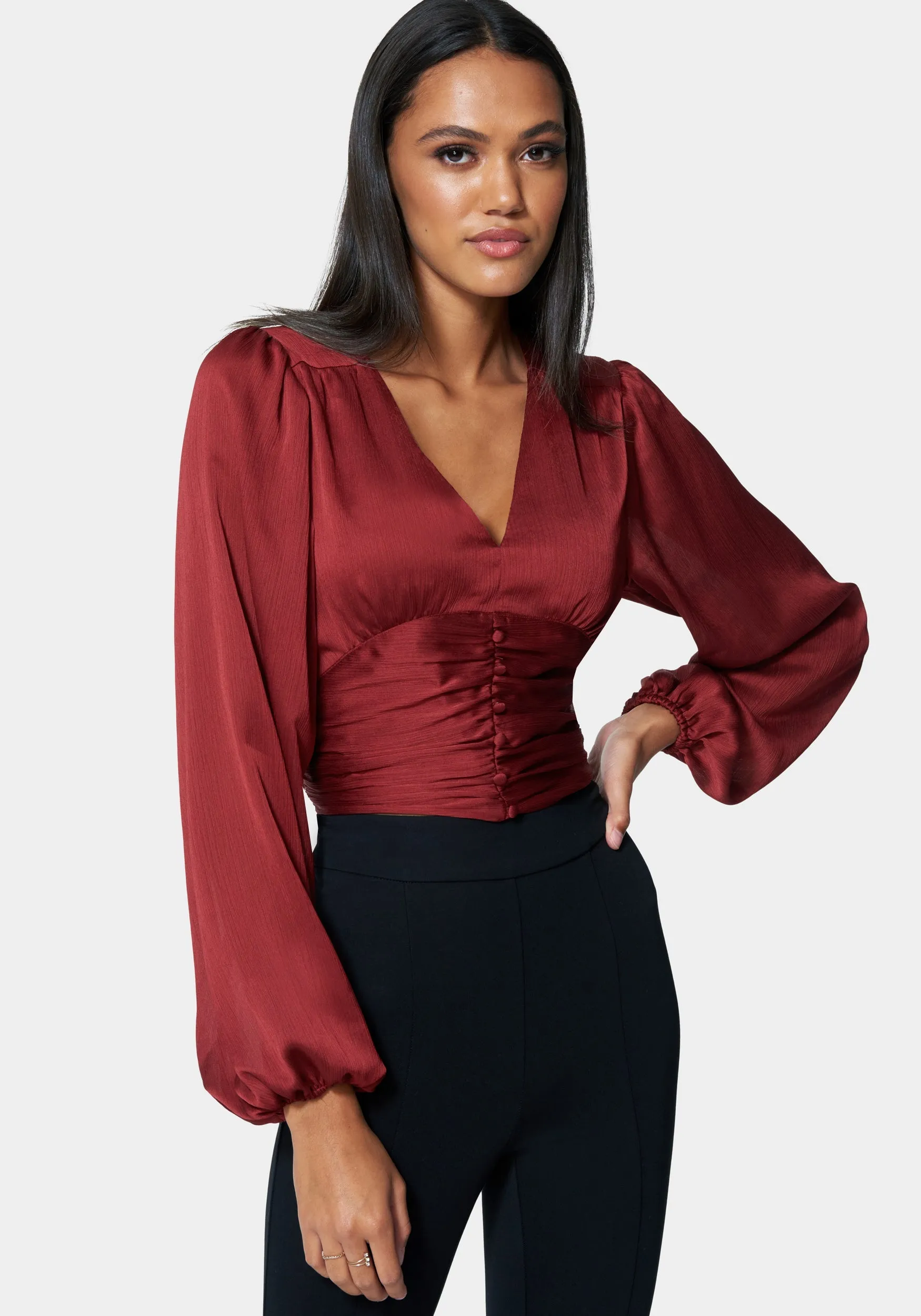Deep V Front Button Top sold by Bebe