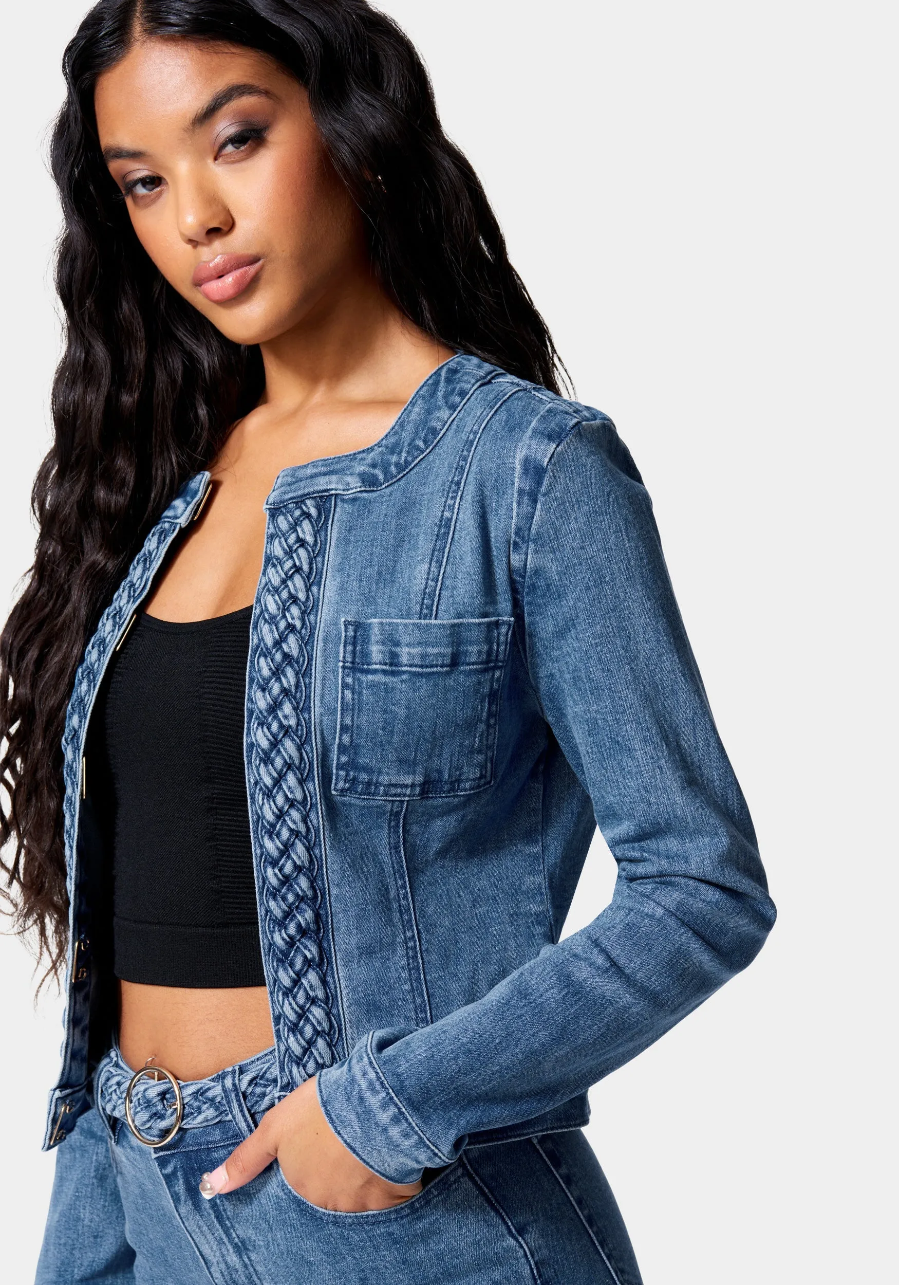 Braided Trim Denim Jacket sold by Bebe product image thumbnail 2