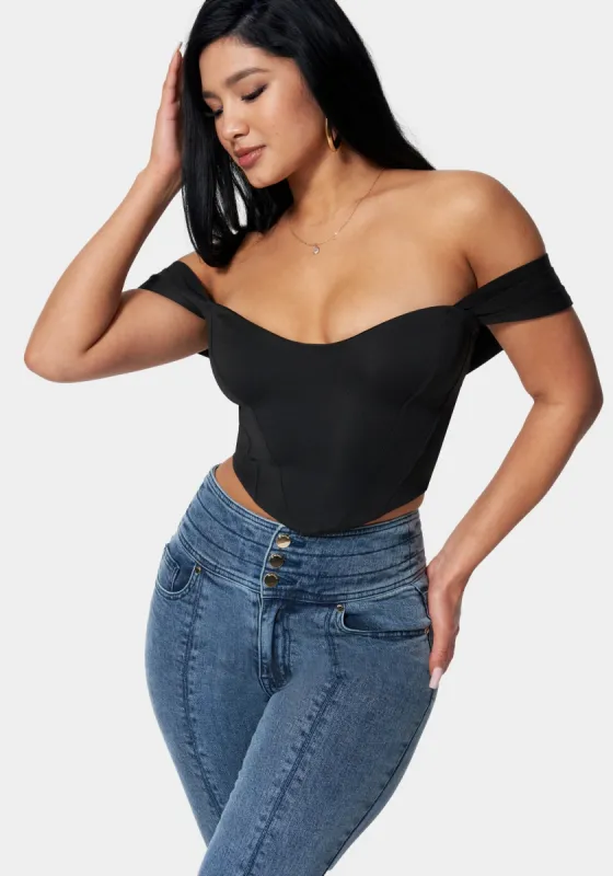 Scuba Corset Cold Shoulder Top sold by Bebe