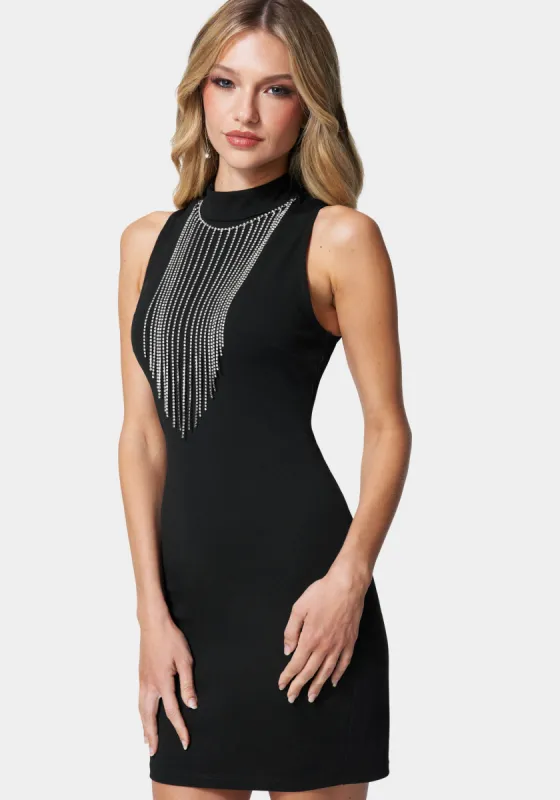 Fringe Neck Mini Dress sold by Bebe